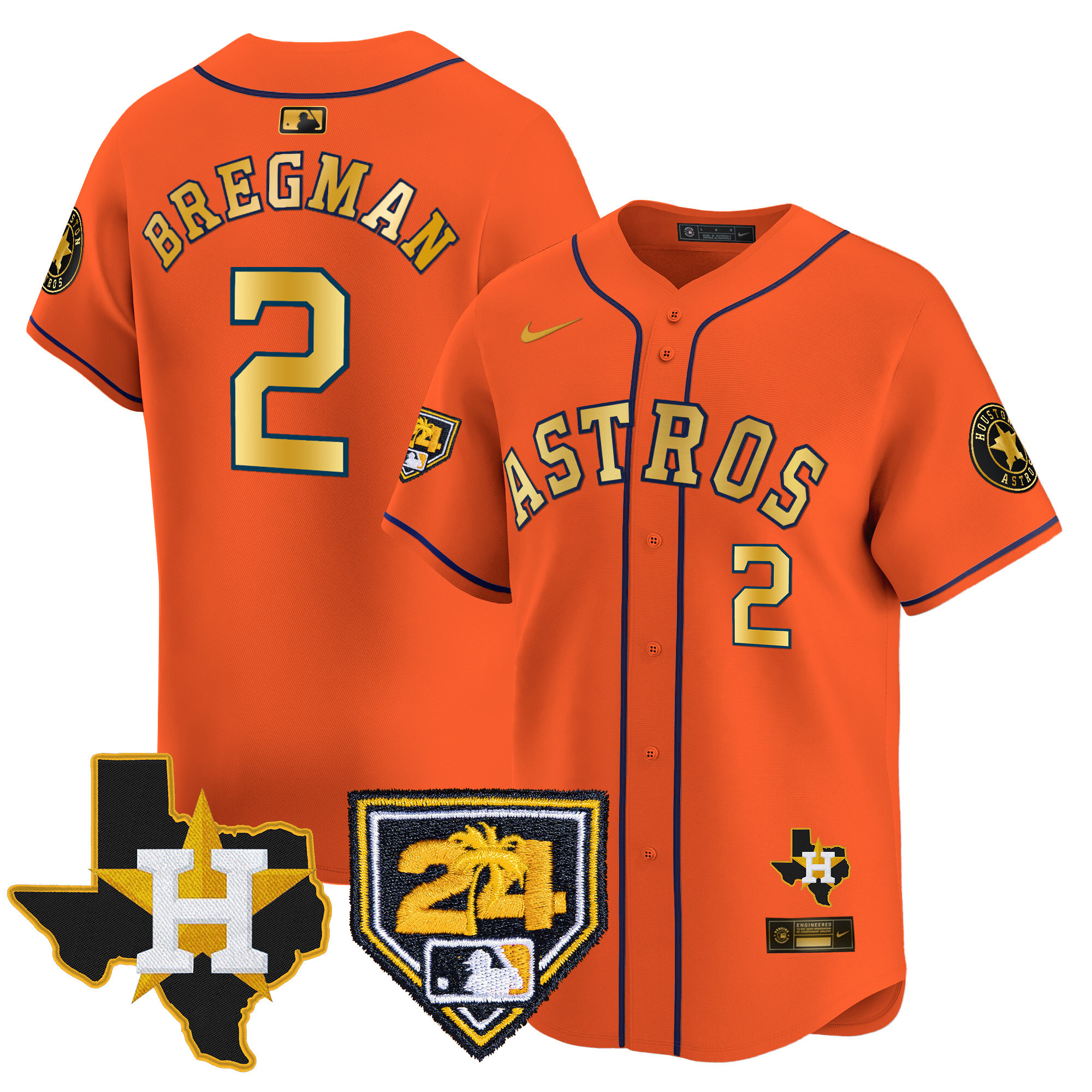 Alex Bregman Men's Houston Astros Spring Training & Texas Patch Vapor Premier Limited Orange Gold Jersey - All Stitched