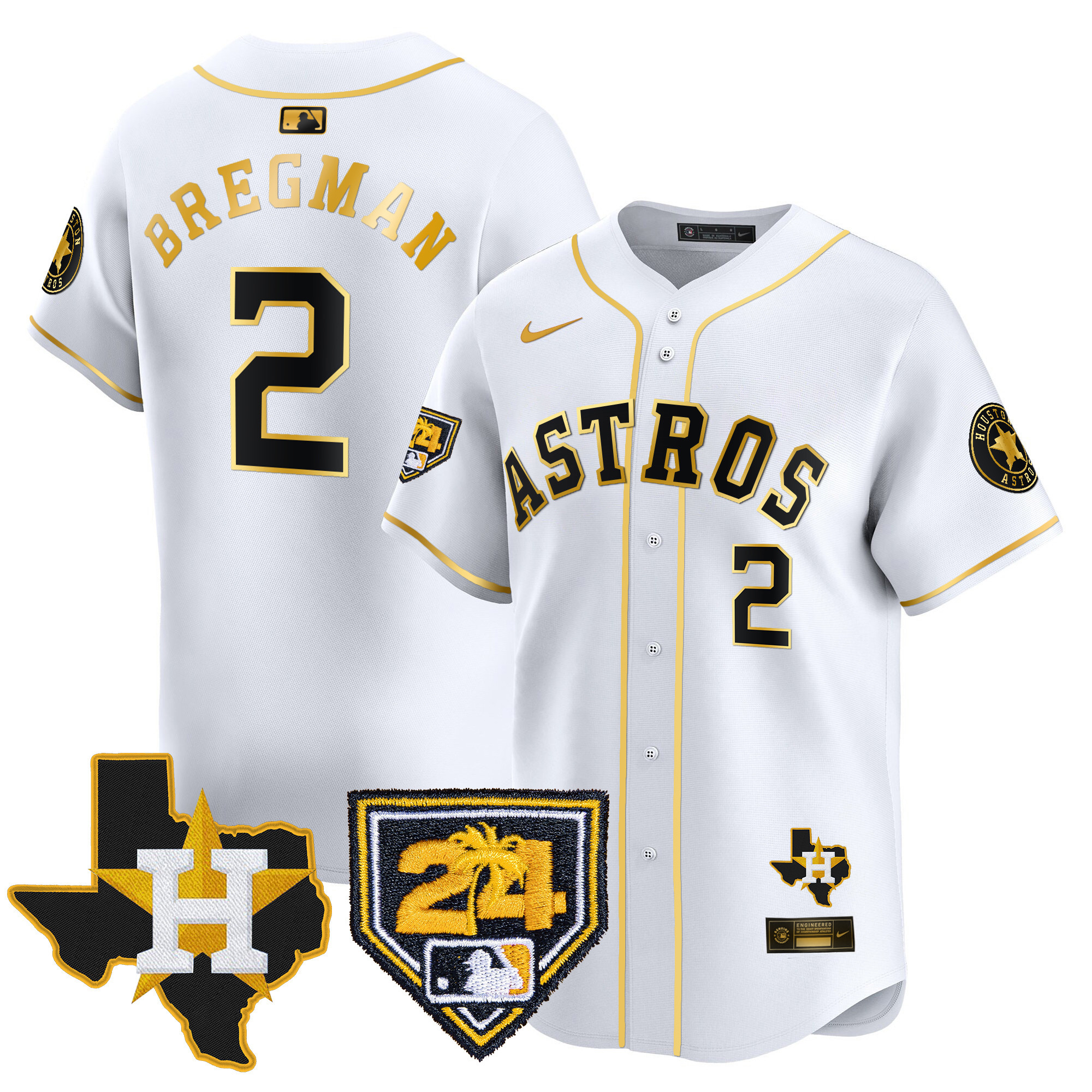 Alex Bregman Men's Houston Astros Spring Training & Texas Patch Vapor Premier Limited White Gold Jersey - All Stitched