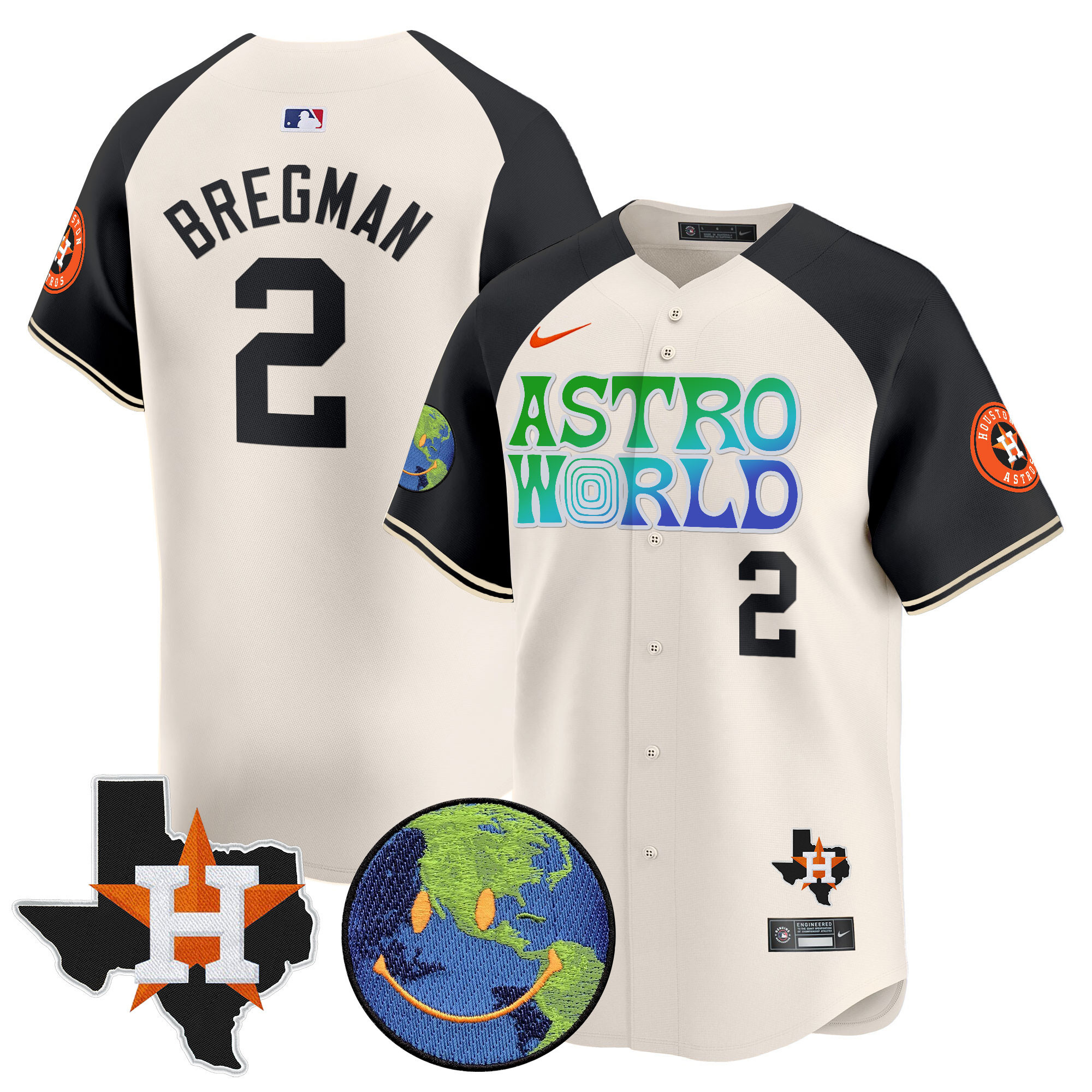 Alex Bregman Men's Houston Astros Cactus Jack Astro World Vapor Premier Limited Cream Alternate Jersey - All Stitched