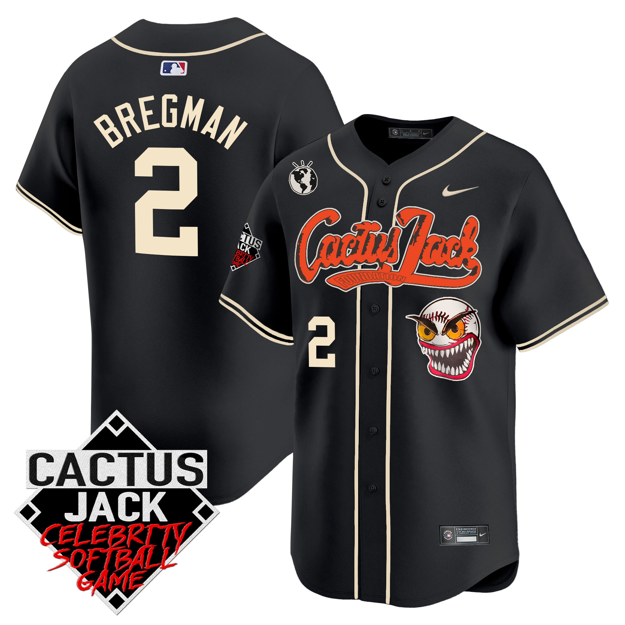 Alex Bregman Men's Houston Astros Cactus Jack Celebrity Softball Game Patch Vapor Premier Limited Black Jersey - All Stitched