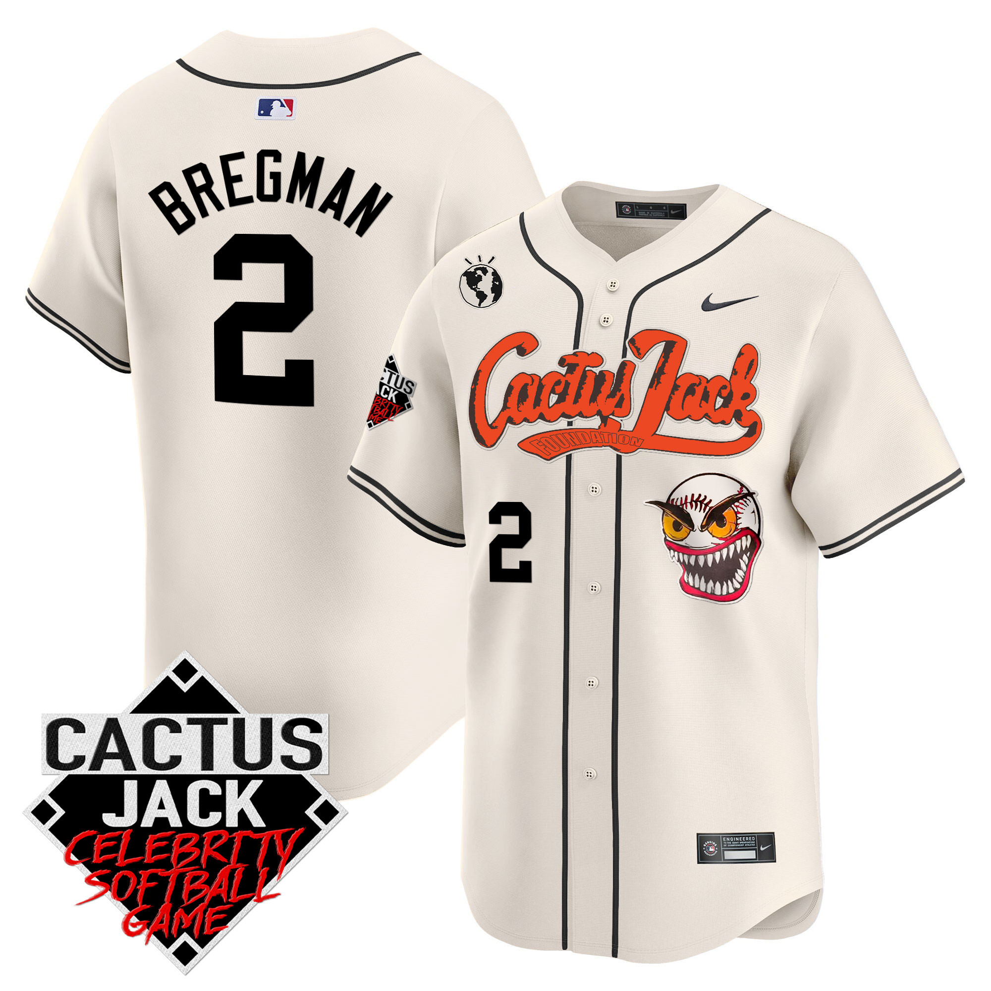 Alex Bregman Men's Houston Astros Cactus Jack Celebrity Softball Game Patch Vapor Premier Limited Cream Jersey - All Stitched