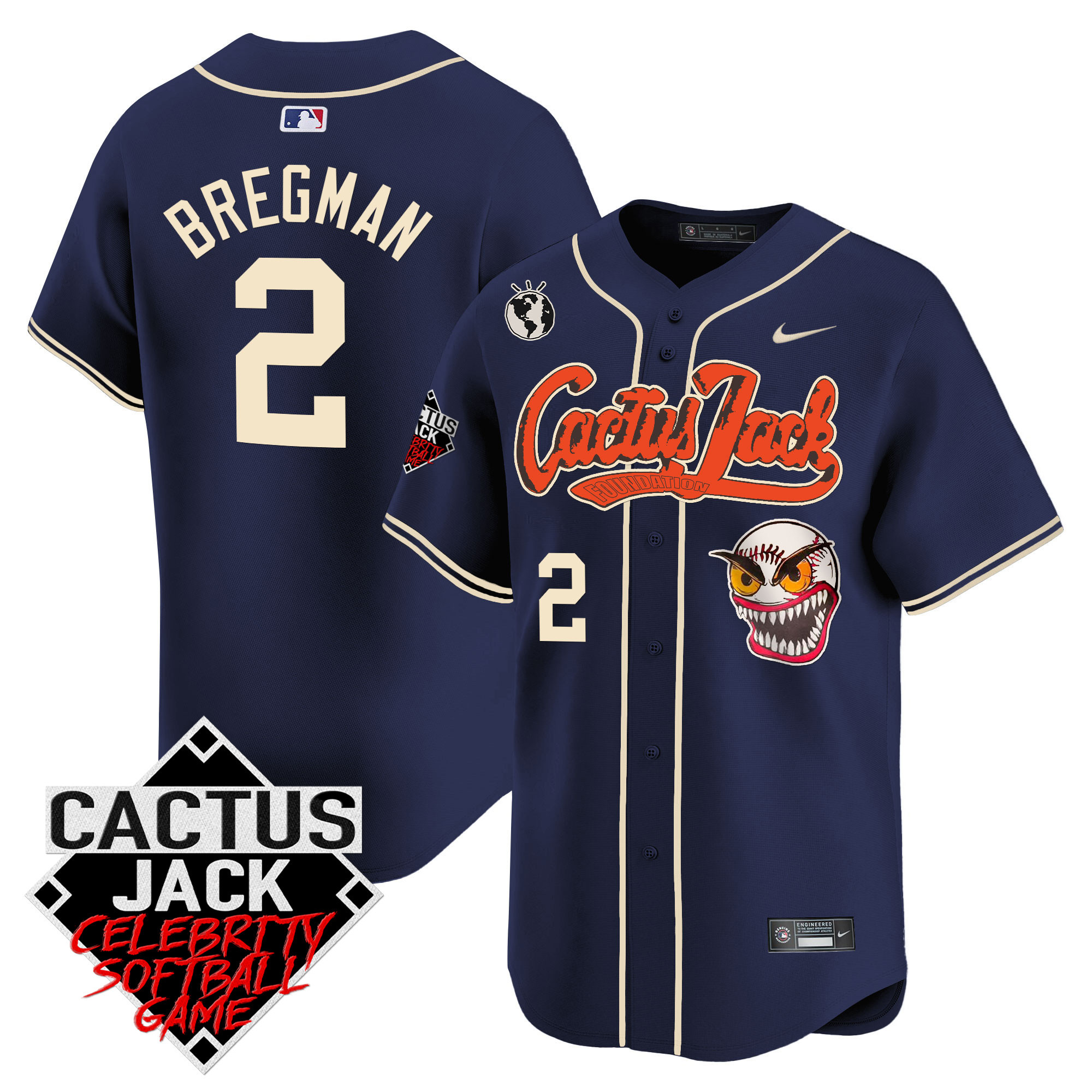 Alex Bregman Men's Houston Astros Cactus Jack Celebrity Softball Game Patch Vapor Premier Limited Navy Jersey - All Stitched