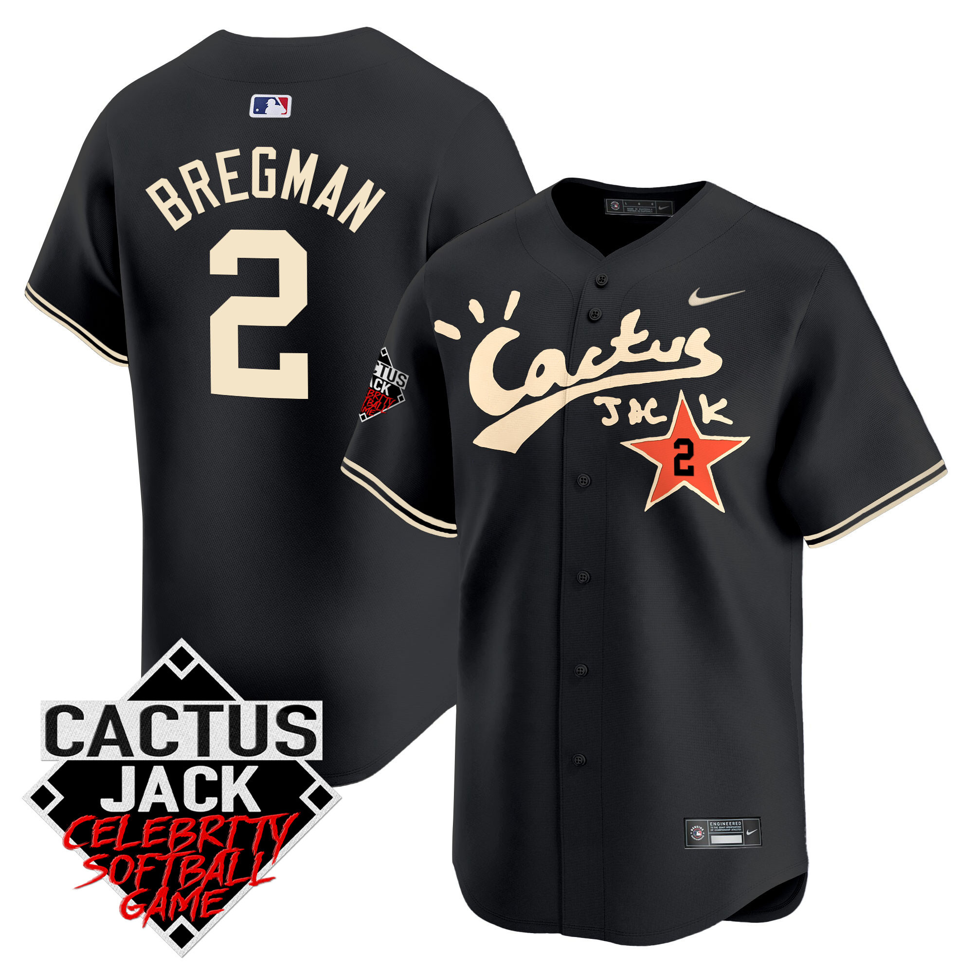 Alex Bregman Men's Houston Astros Cactus Jack Celebrity Softball Game Patch Vapor Premier Limited V2 Black Jersey - All Stitched