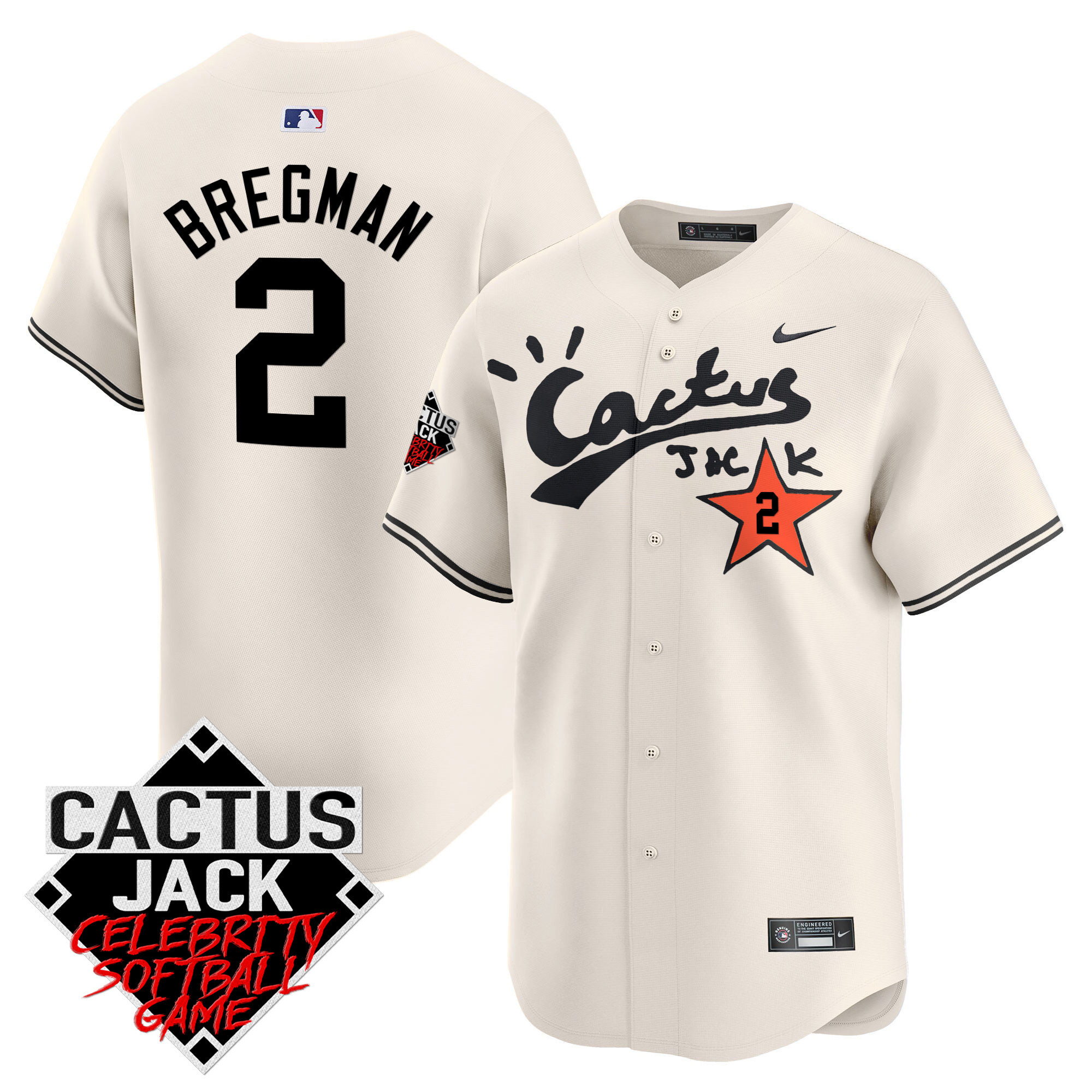 Alex Bregman Men's Houston Astros Cactus Jack Celebrity Softball Game Patch Vapor Premier Limited V2 Cream Jersey - All Stitched