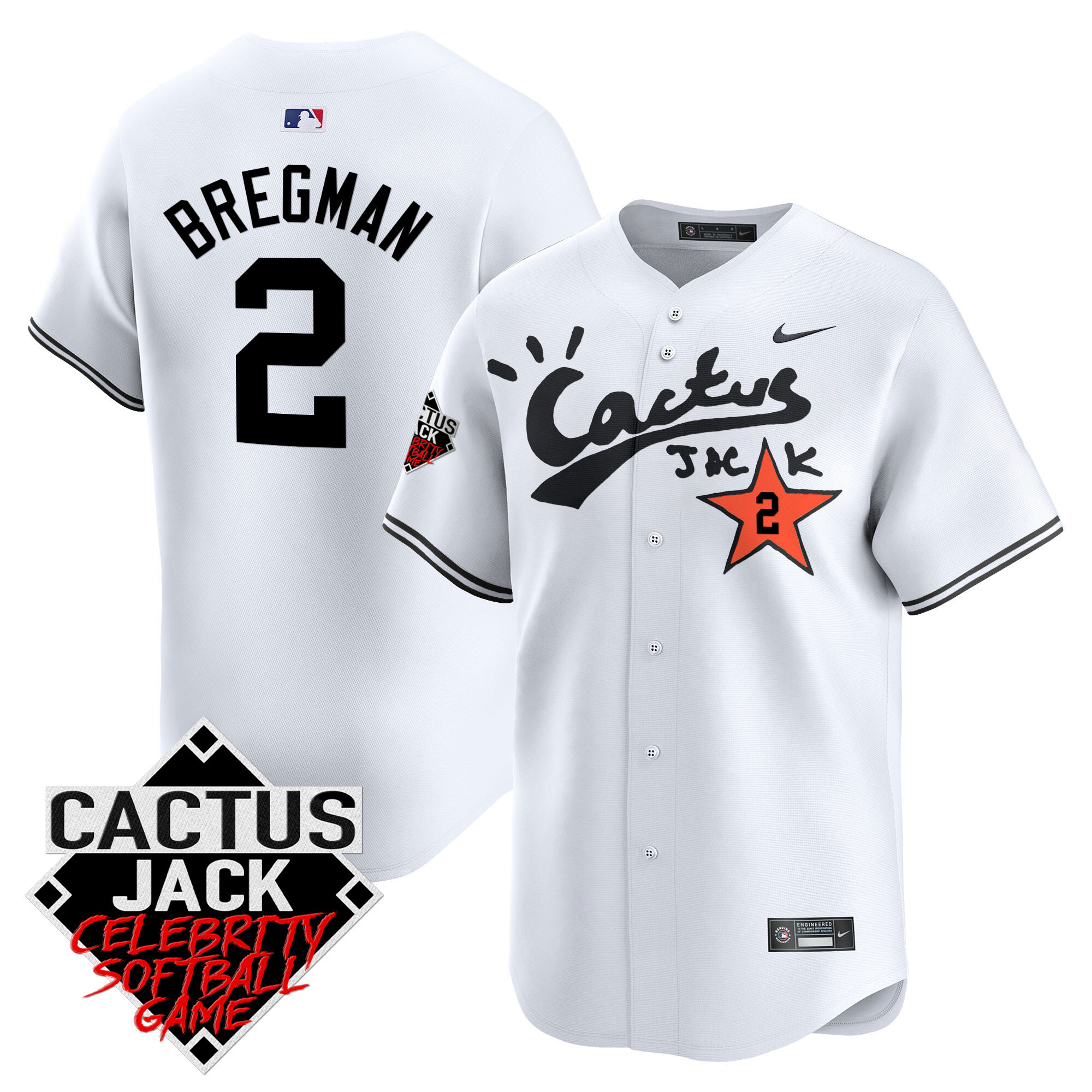 Alex Bregman Men's Houston Astros Cactus Jack Celebrity Softball Game Patch Vapor Premier Limited V2 White Jersey - All Stitched