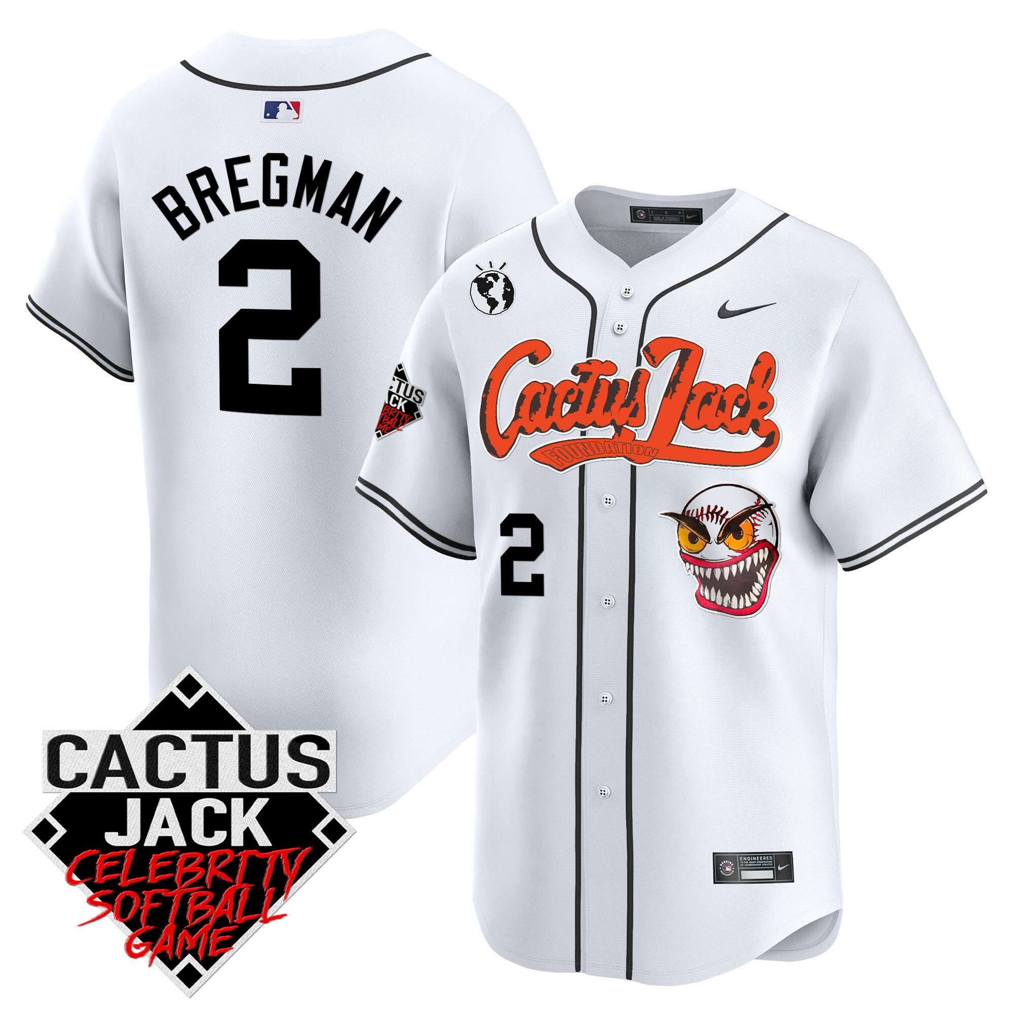 Alex Bregman Men's Houston Astros Cactus Jack Celebrity Softball Game Patch Vapor Premier Limited White Jersey - All Stitched