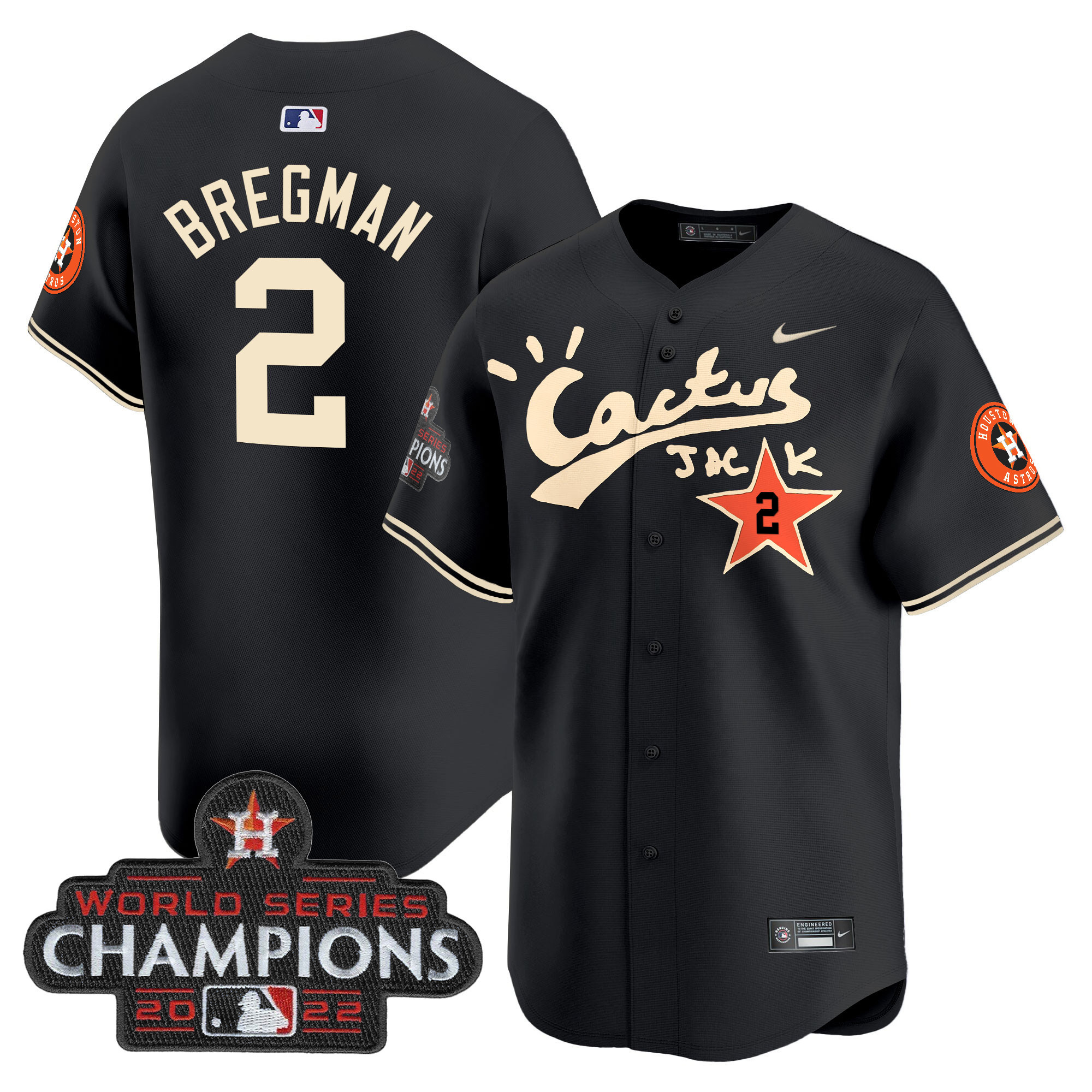 Alex Bregman Men's Houston Astros Cactus Jack Champions Patch Vapor Premier Limited Black Jersey - All Stitched