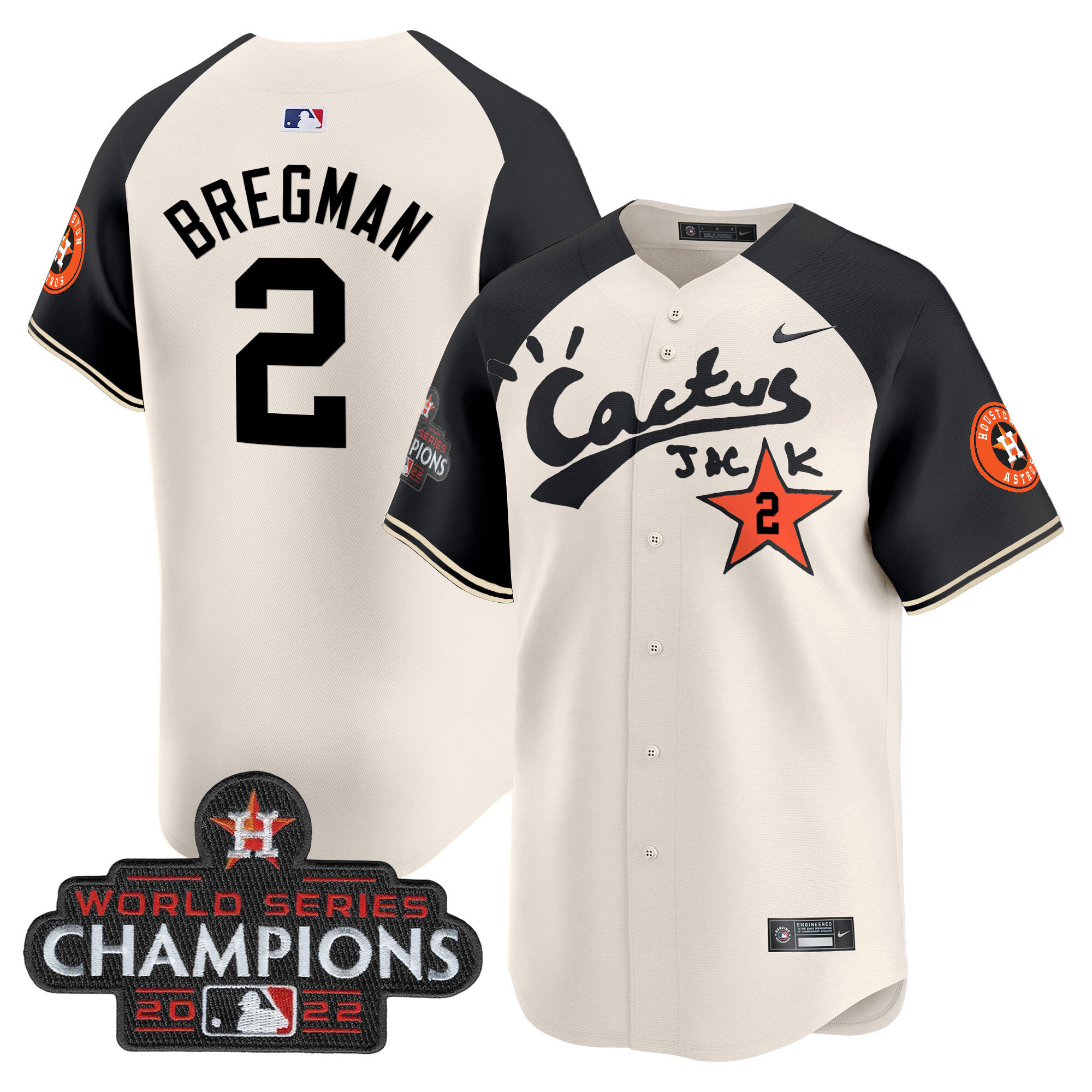 Alex Bregman Men's Houston Astros Cactus Jack Champions Patch Vapor Premier Limited Cream Alternate Jersey - All Stitched