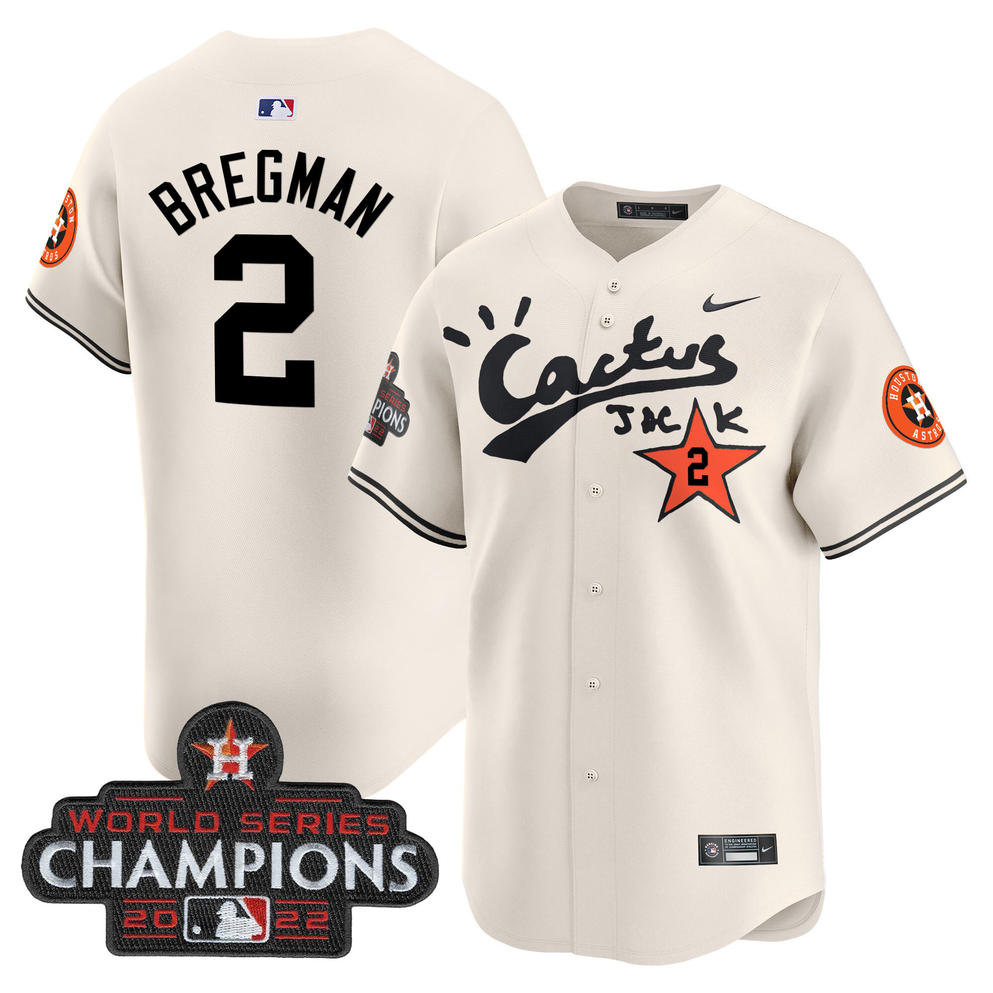 Alex Bregman Men's Houston Astros Cactus Jack Champions Patch Vapor Premier Limited Cream Jersey - All Stitched