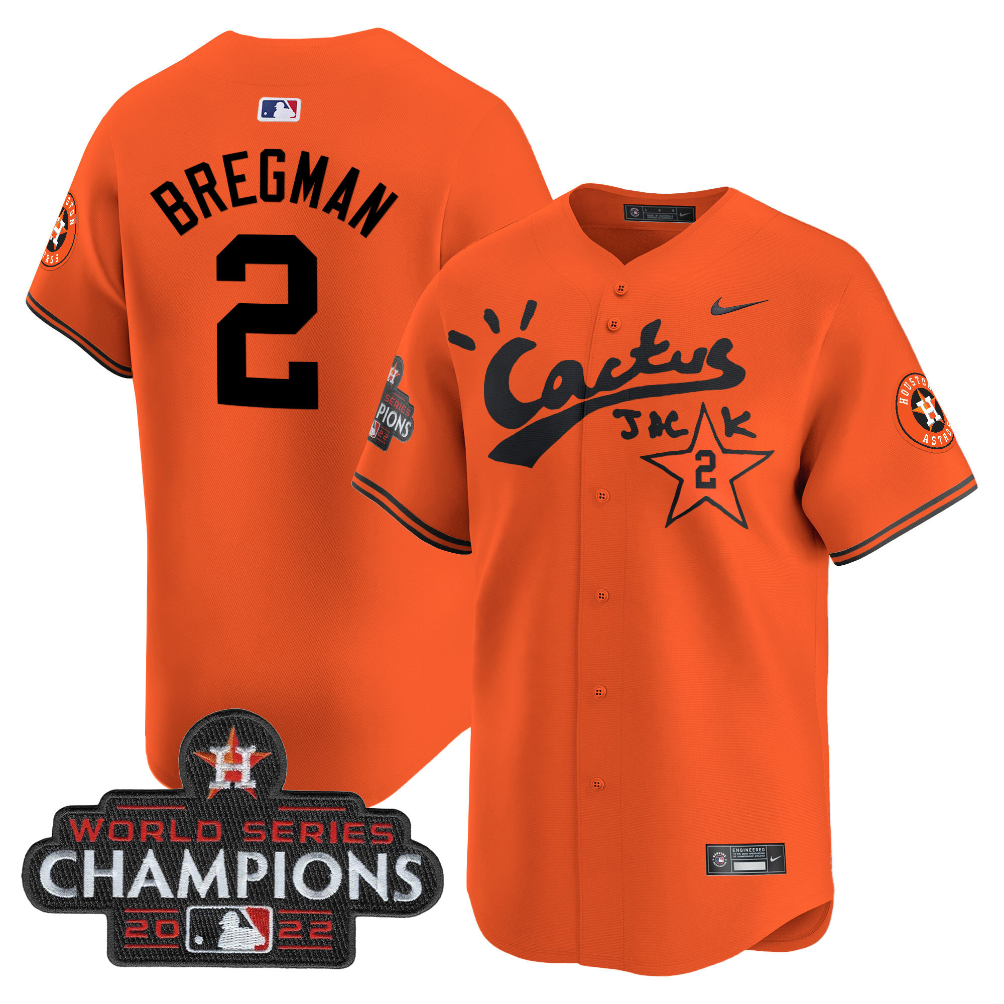 Alex Bregman Men's Houston Astros Cactus Jack Champions Patch Vapor Premier Limited Orange Jersey - All Stitched