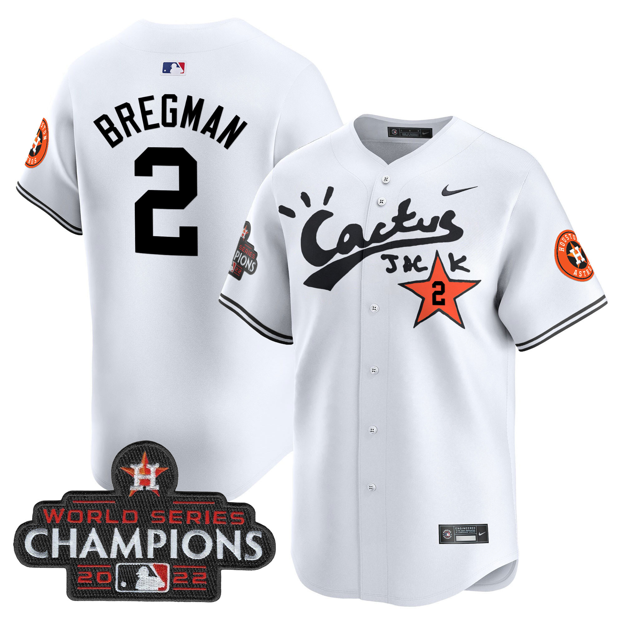 Alex Bregman Men's Houston Astros Cactus Jack Champions Patch Vapor Premier Limited White Jersey - All Stitched