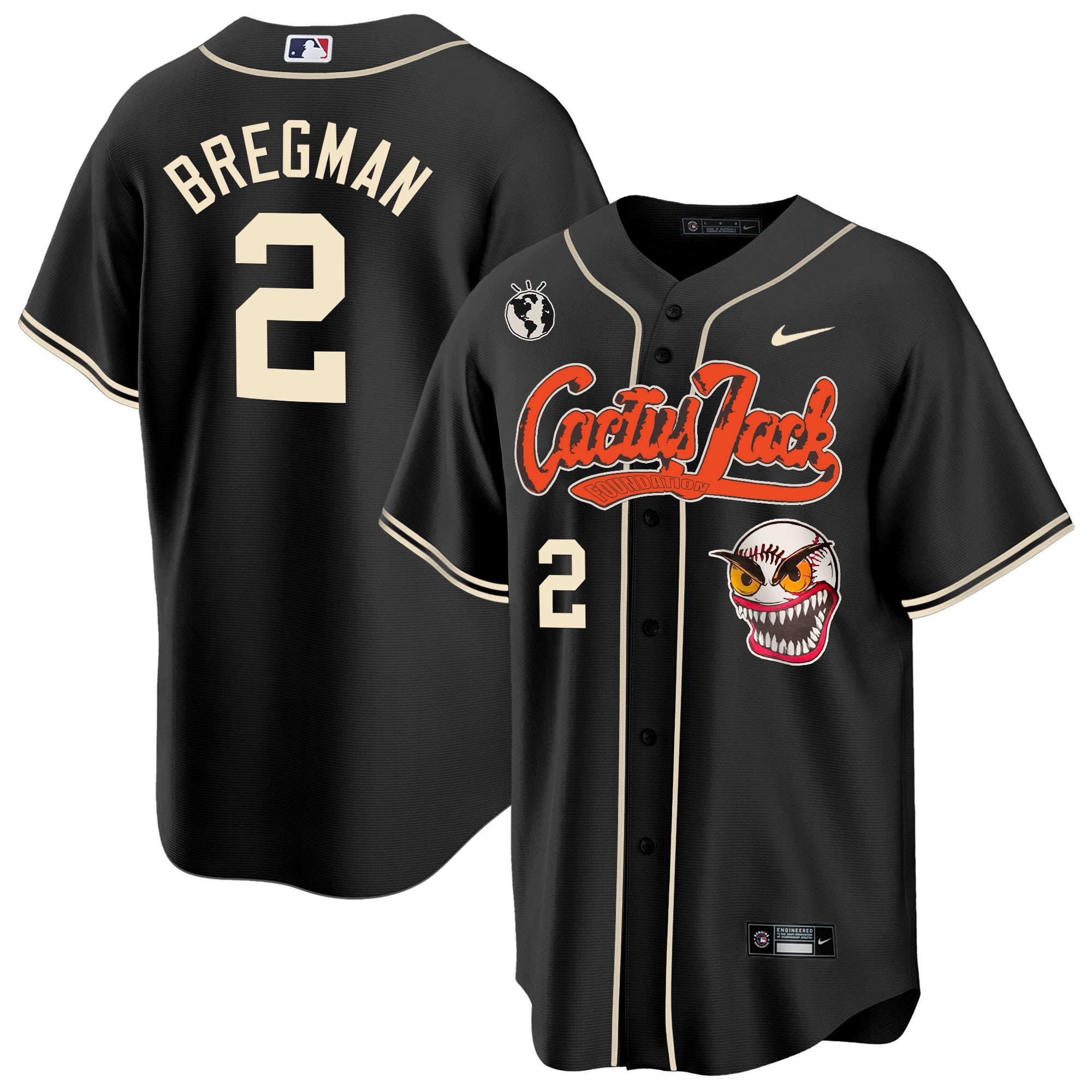 Alex Bregman Men's Houston Astros Cactus Jack Cool Base Black Jersey - All Stitched
