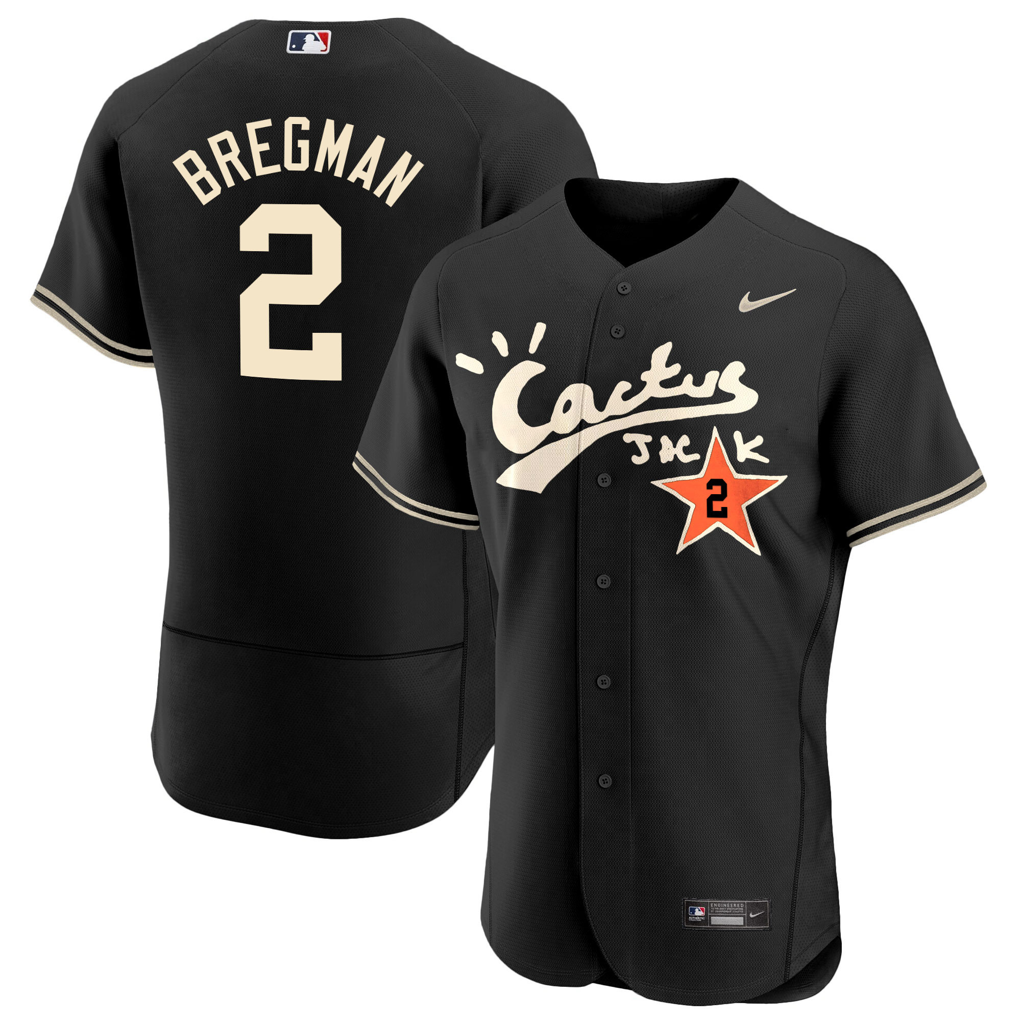 Alex Bregman Men's Houston Astros Cactus Jack Flex Base V2 Black Jersey - All Stitched