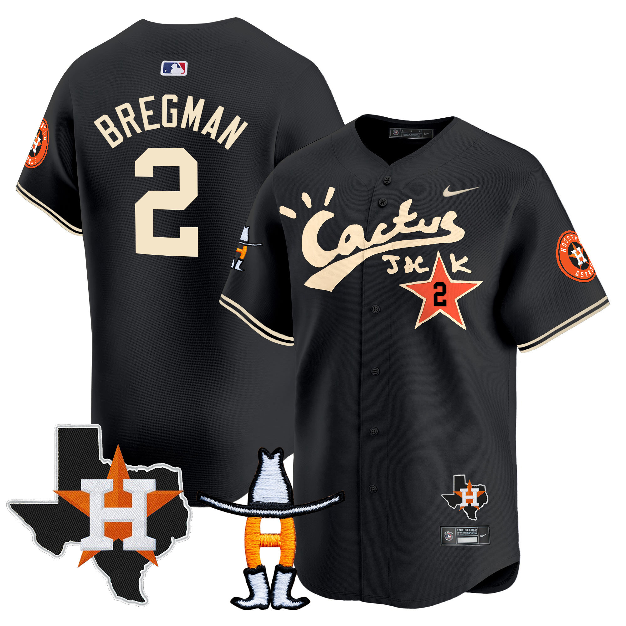 Alex Bregman Men's Houston Astros Cactus Jack Houston Rodeo Patch Vapor Premier Limited Black Jersey - All Stitched