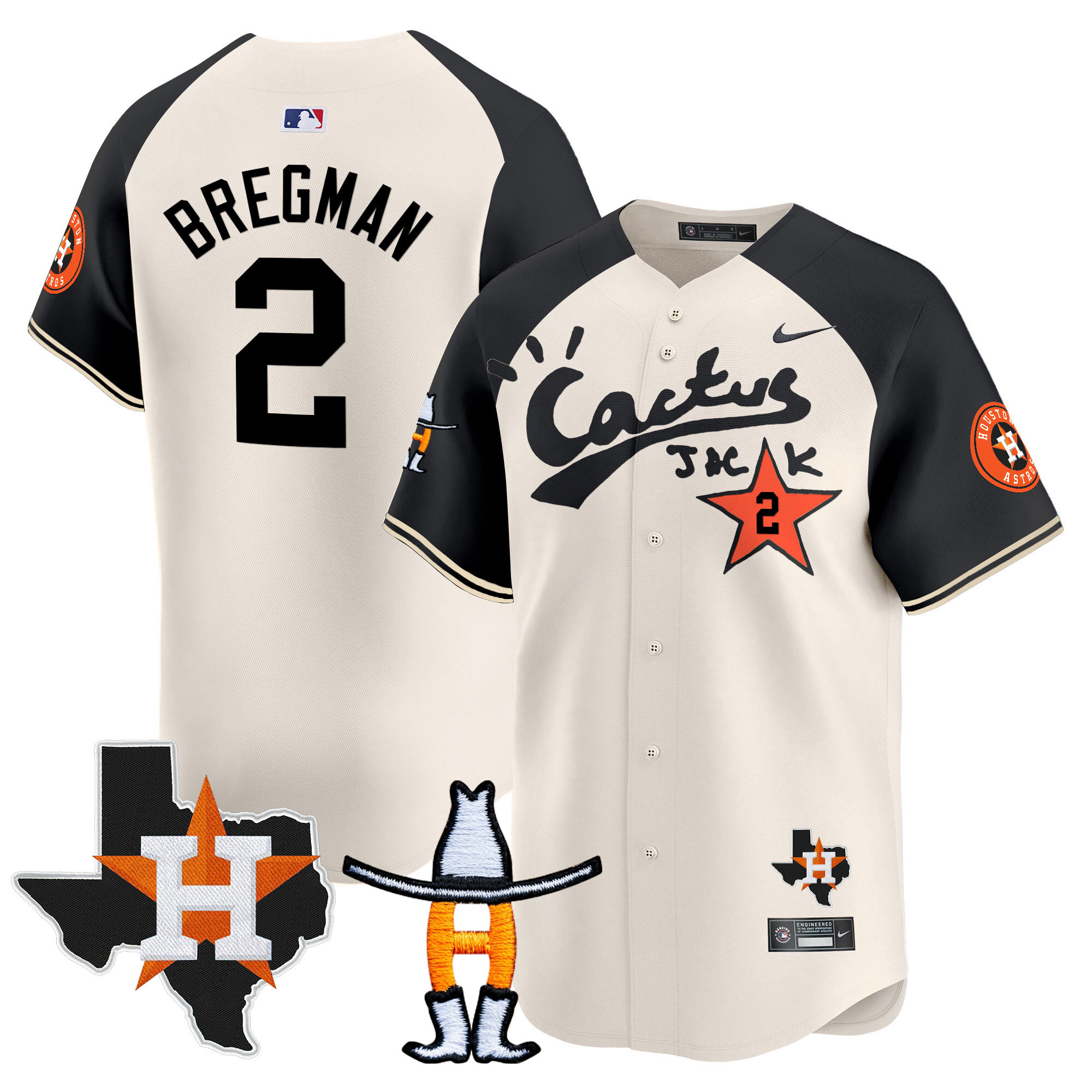 Alex Bregman Men's Houston Astros Cactus Jack Houston Rodeo Patch Vapor Premier Limited Cream Alternate Jersey - All Stitched