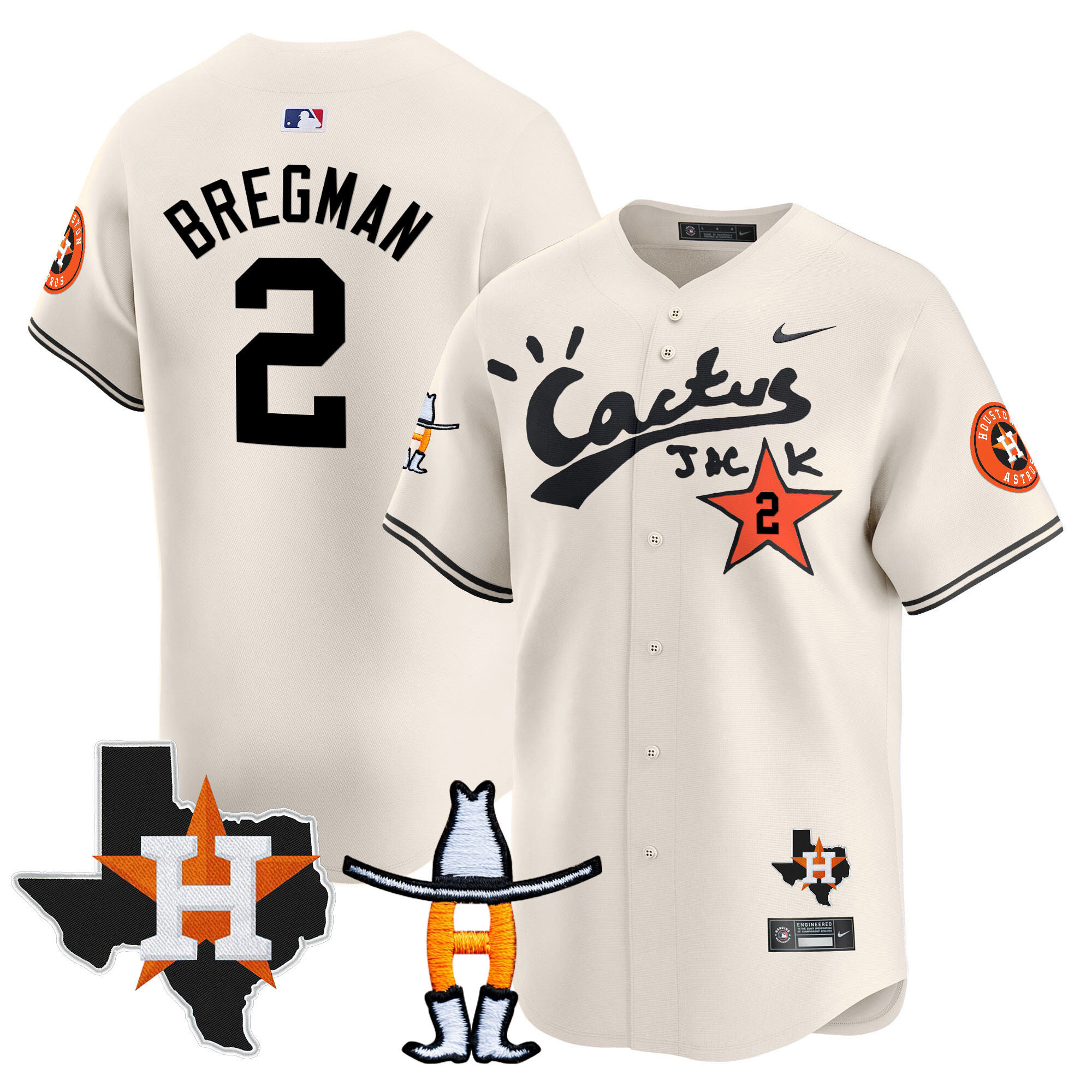 Alex Bregman Men's Houston Astros Cactus Jack Houston Rodeo Patch Vapor Premier Limited Cream Jersey - All Stitched