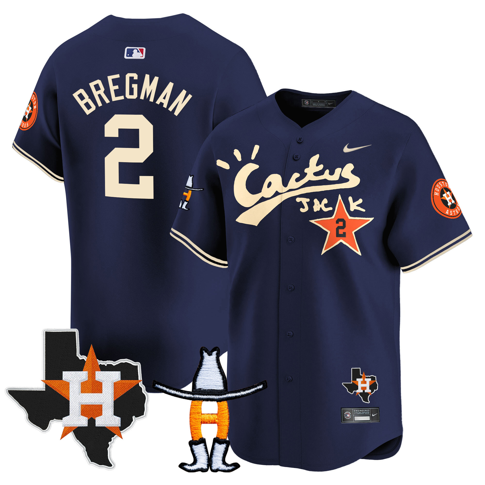 Alex Bregman Men's Houston Astros Cactus Jack Houston Rodeo Patch Vapor Premier Limited Navy Jersey - All Stitched