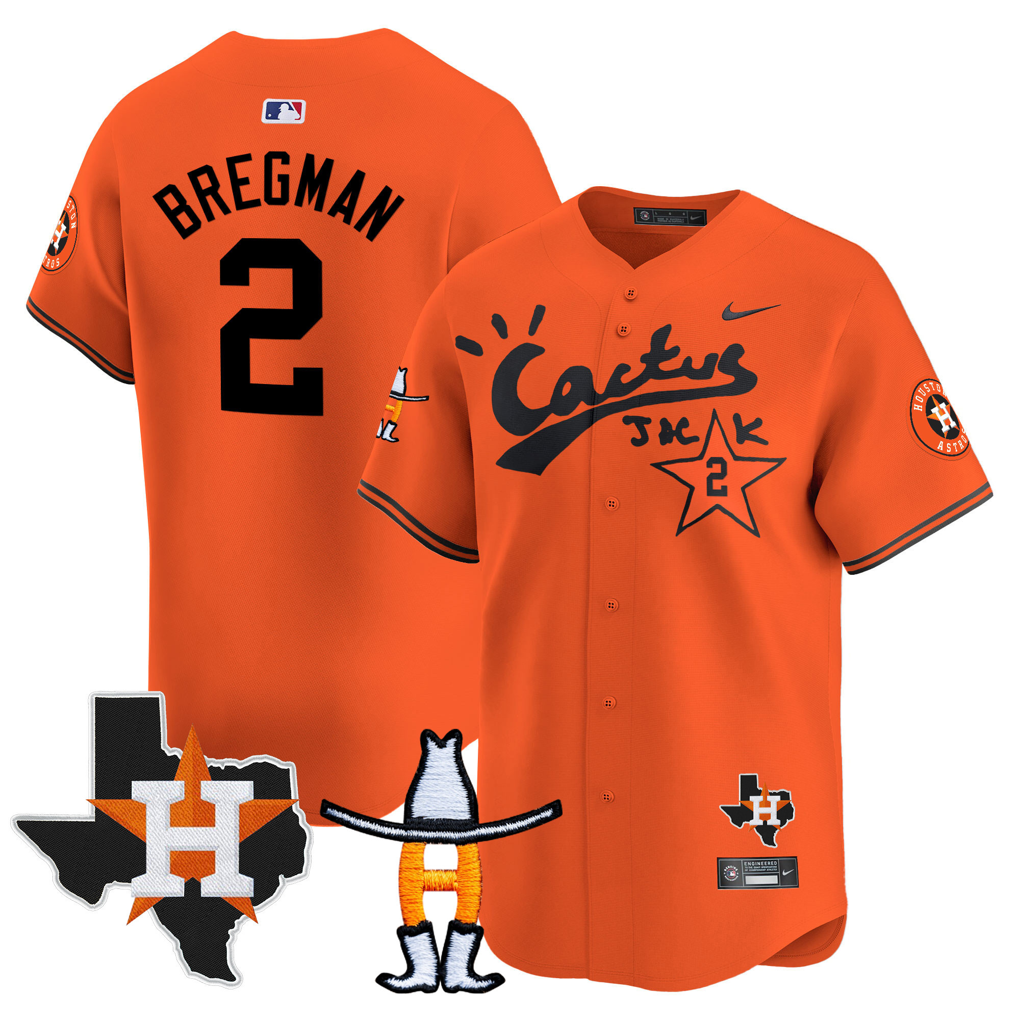 Alex Bregman Men's Houston Astros Cactus Jack Houston Rodeo Patch Vapor Premier Limited Orange Jersey - All Stitched