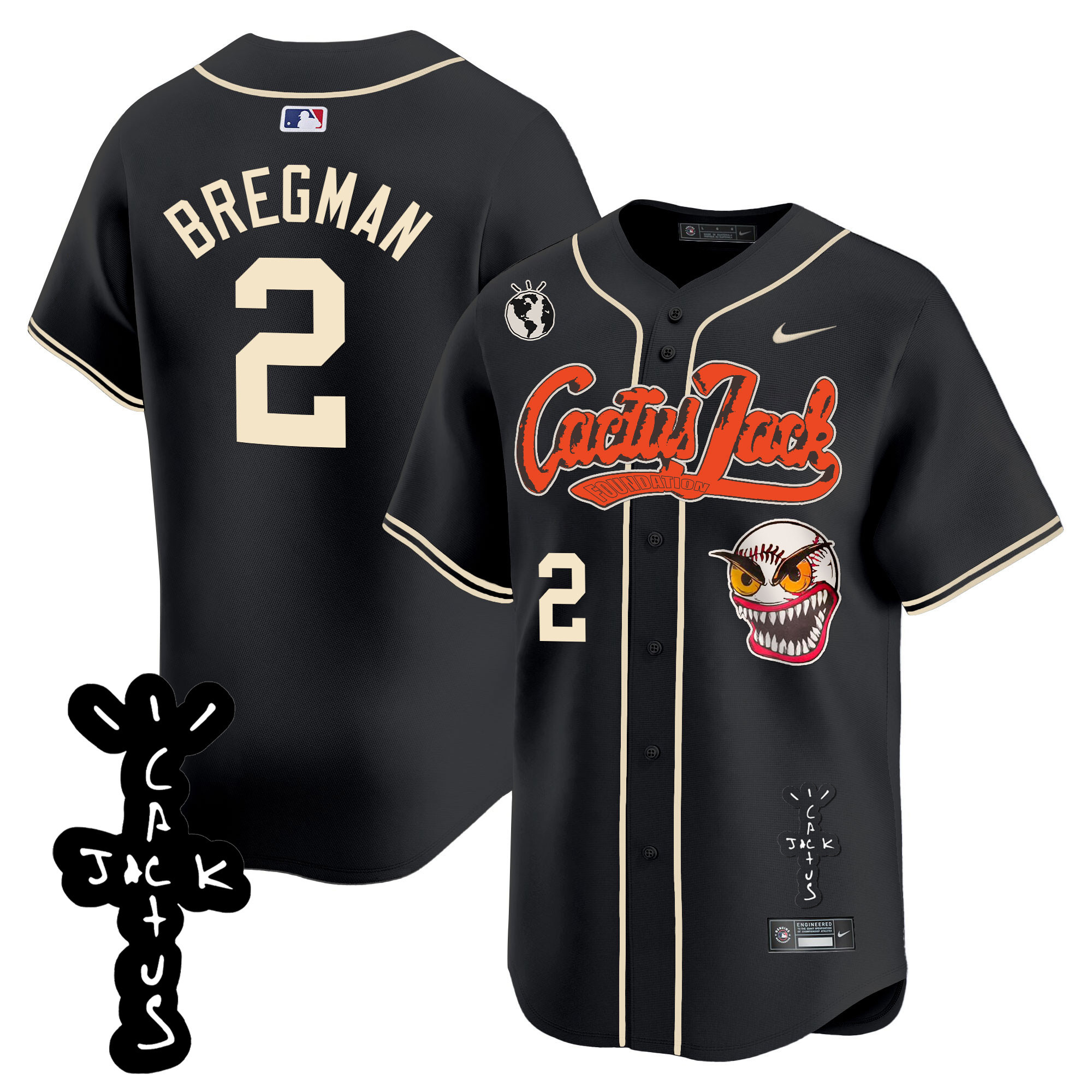 Alex Bregman Men's Houston Astros Cactus Jack Patch Vapor Premier Limited Black Jersey - All Stitched