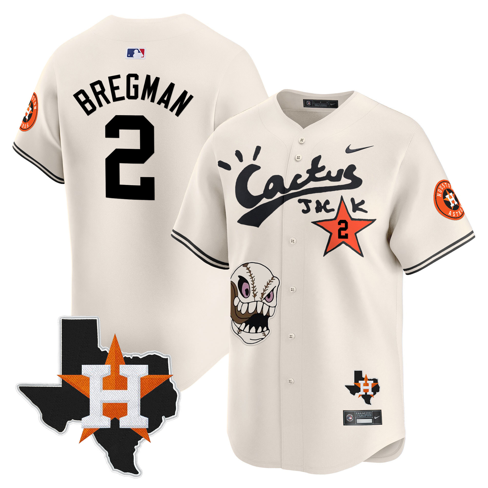 Alex Bregman Men's Houston Astros Cactus Jack Patch Vapor Premier Limited Cream Jersey - All Stitched