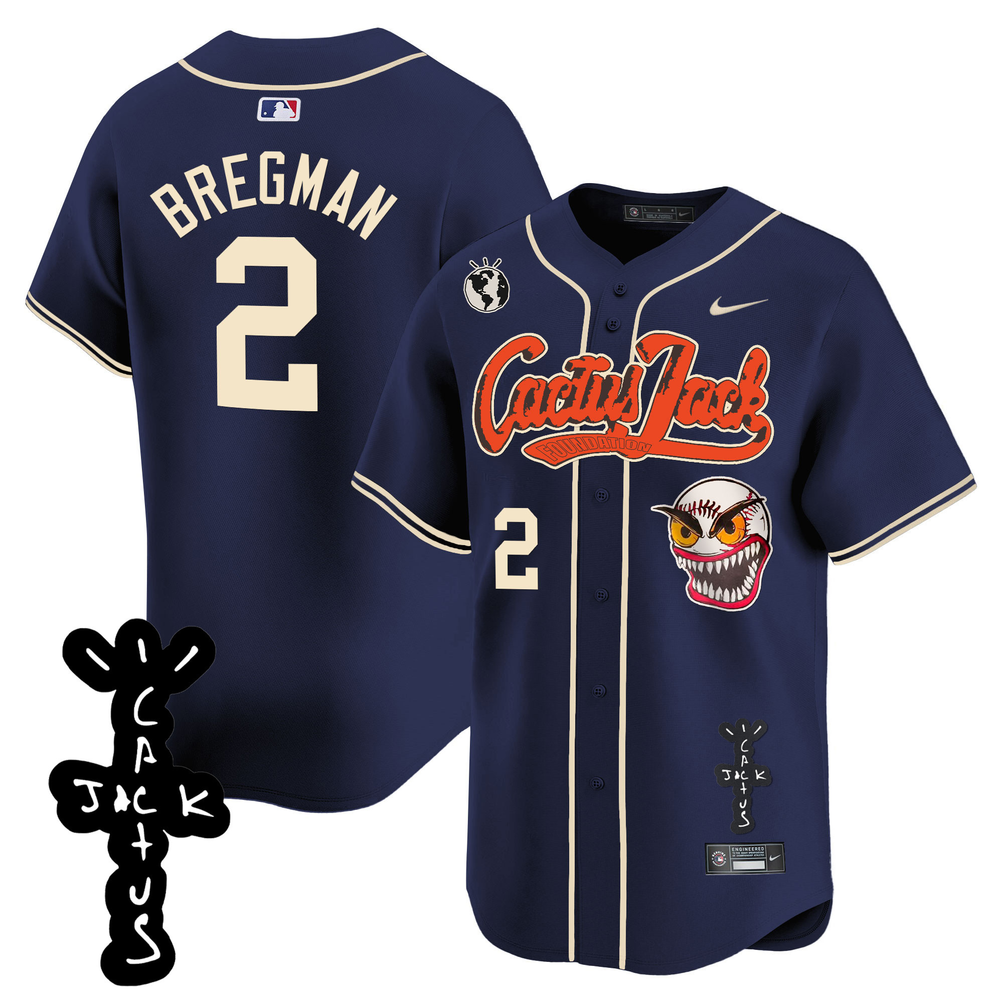 Alex Bregman Men's Houston Astros Cactus Jack Patch Vapor Premier Limited Navy Jersey - All Stitched