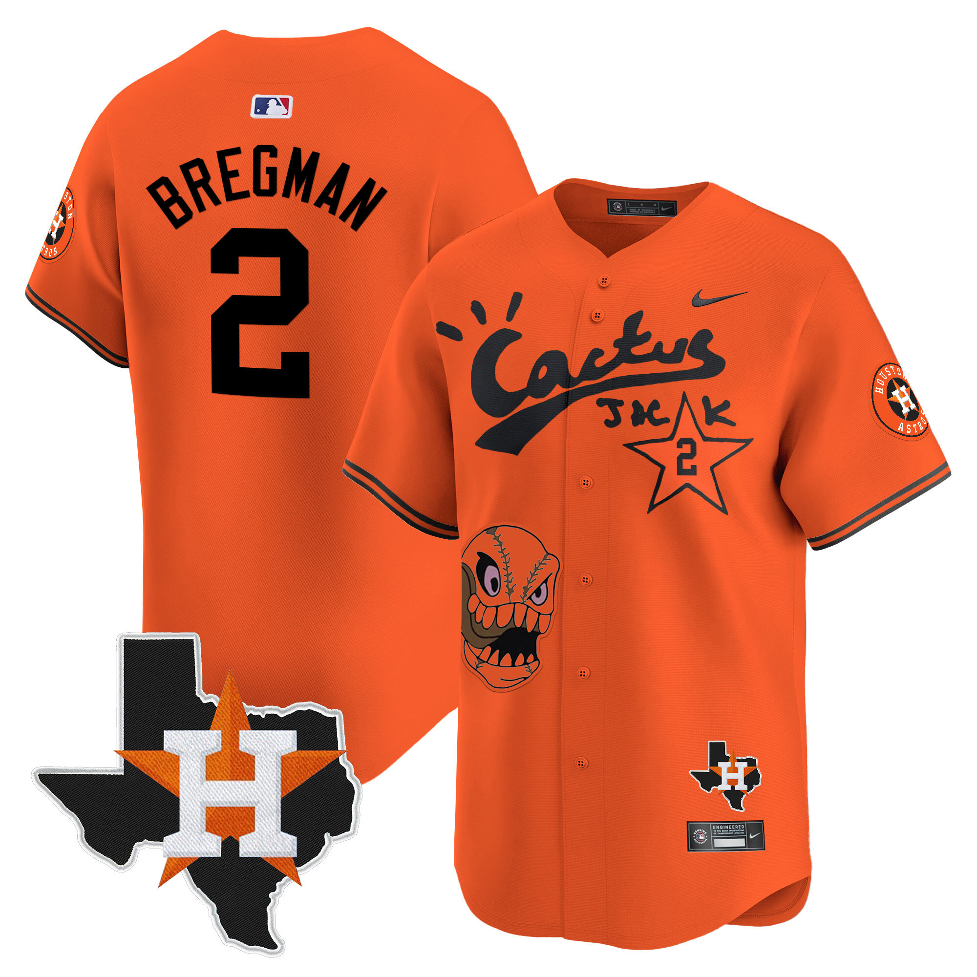 Alex Bregman Men's Houston Astros Cactus Jack Patch Vapor Premier Limited Orange Jersey - All Stitched