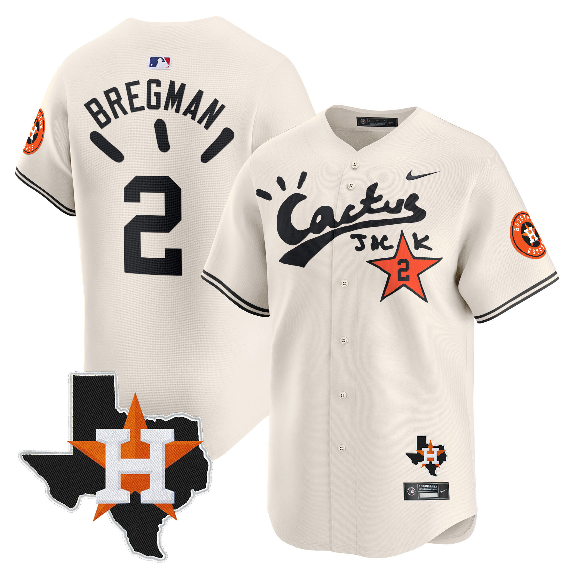 Alex Bregman Men's Houston Astros Cactus Jack Patch Vapor Premier Limited V10 Cream Jersey - All Stitched