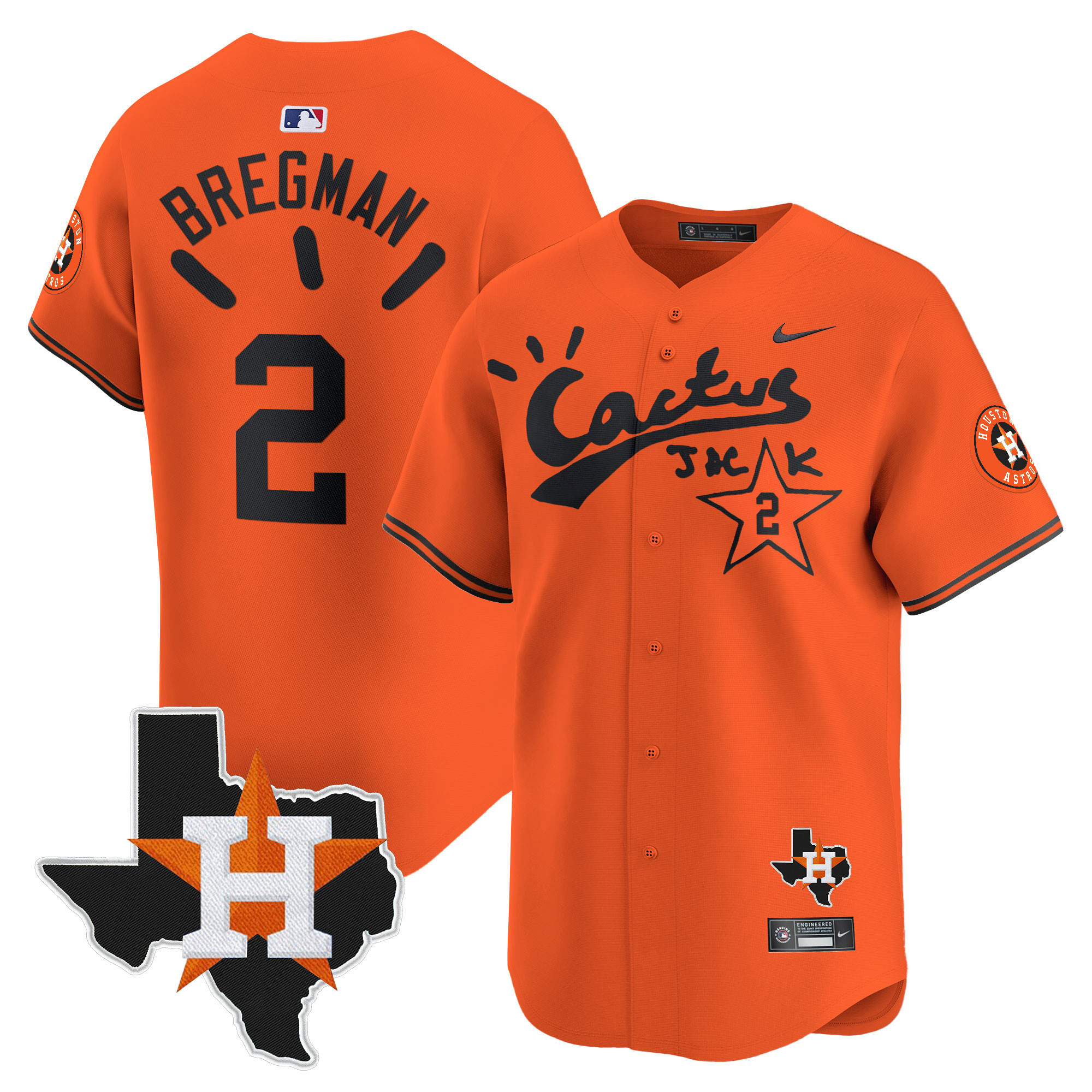 Alex Bregman Men's Houston Astros Cactus Jack Patch Vapor Premier Limited V10 Orange Jersey - All Stitched