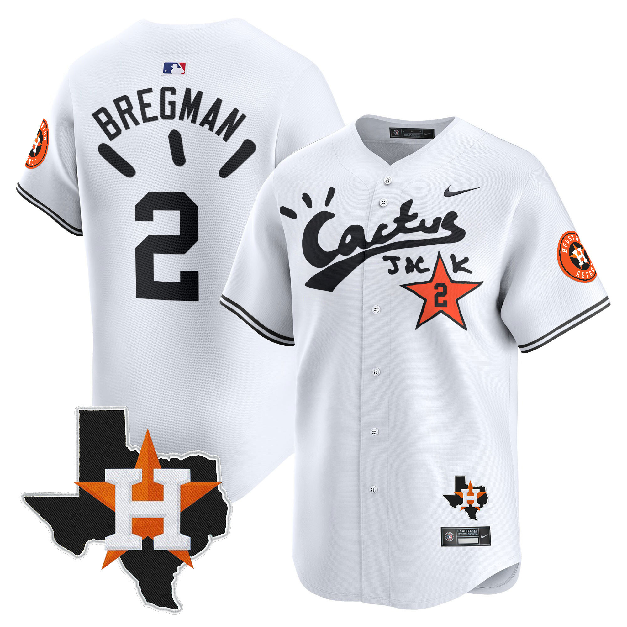 Alex Bregman Men's Houston Astros Cactus Jack Patch Vapor Premier Limited V10 White Jersey - All Stitched
