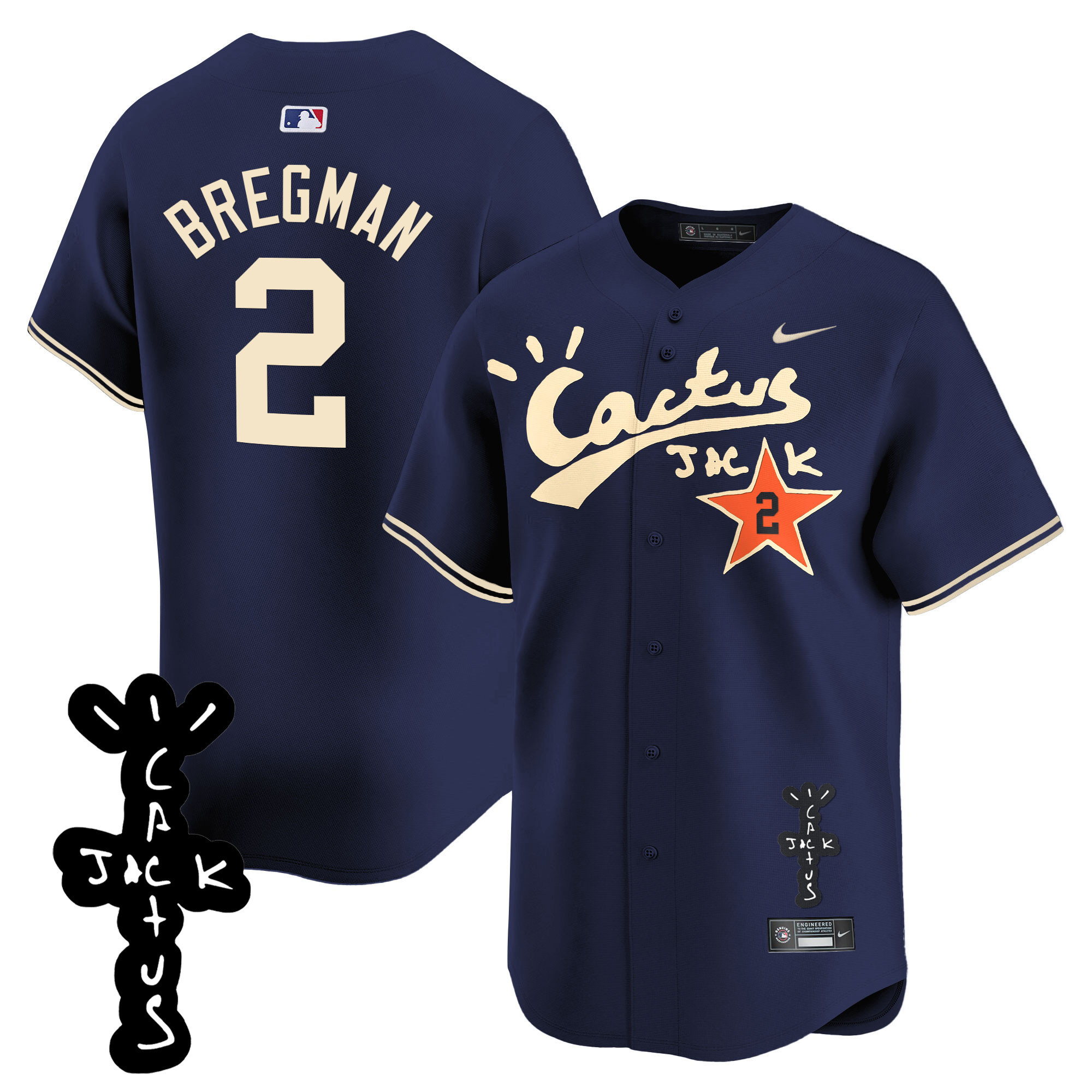 Alex Bregman Men's Houston Astros Cactus Jack Patch Vapor Premier Limited V2 Navy Jersey - All Stitched