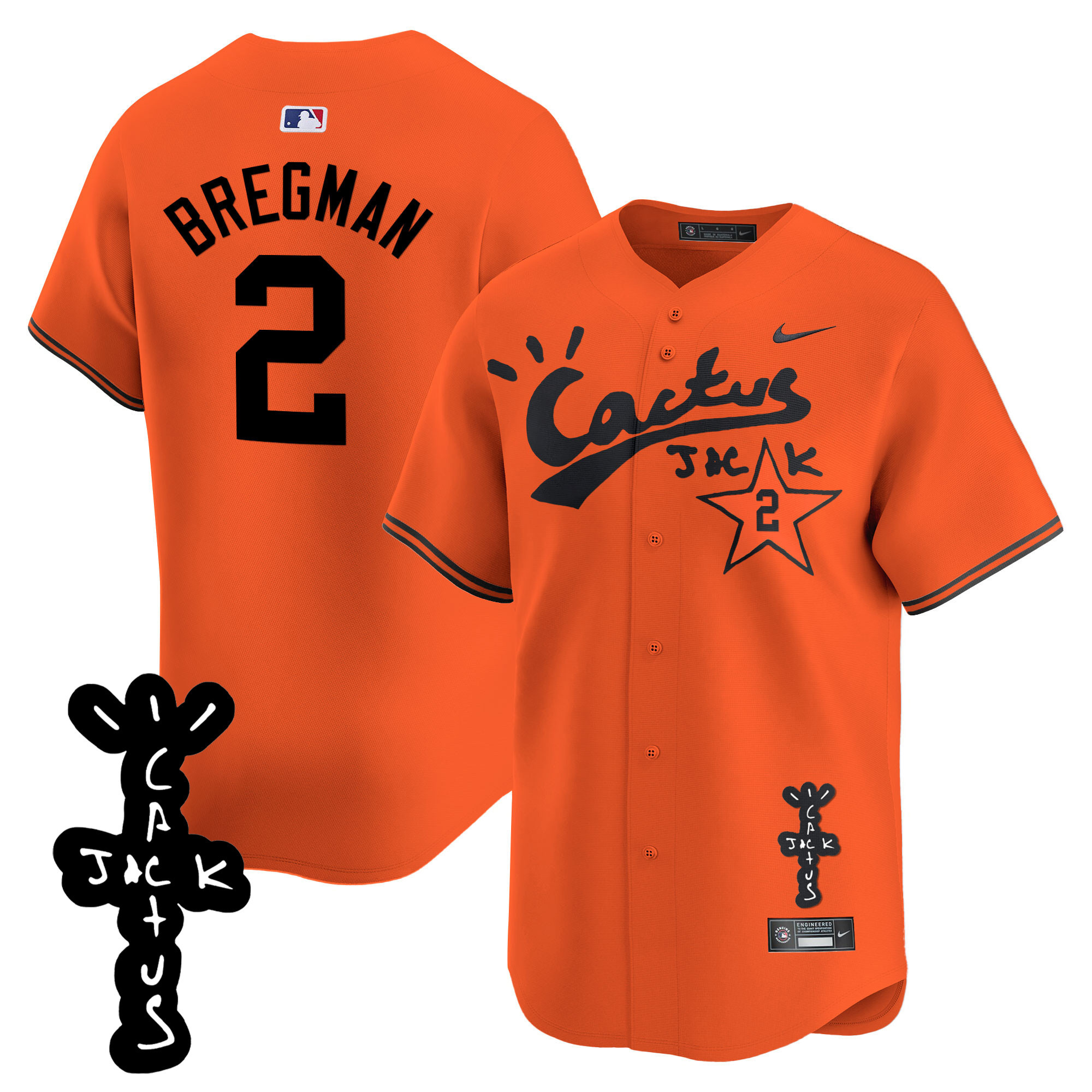 Alex Bregman Men's Houston Astros Cactus Jack Patch Vapor Premier Limited V2 Orange Jersey - All Stitched