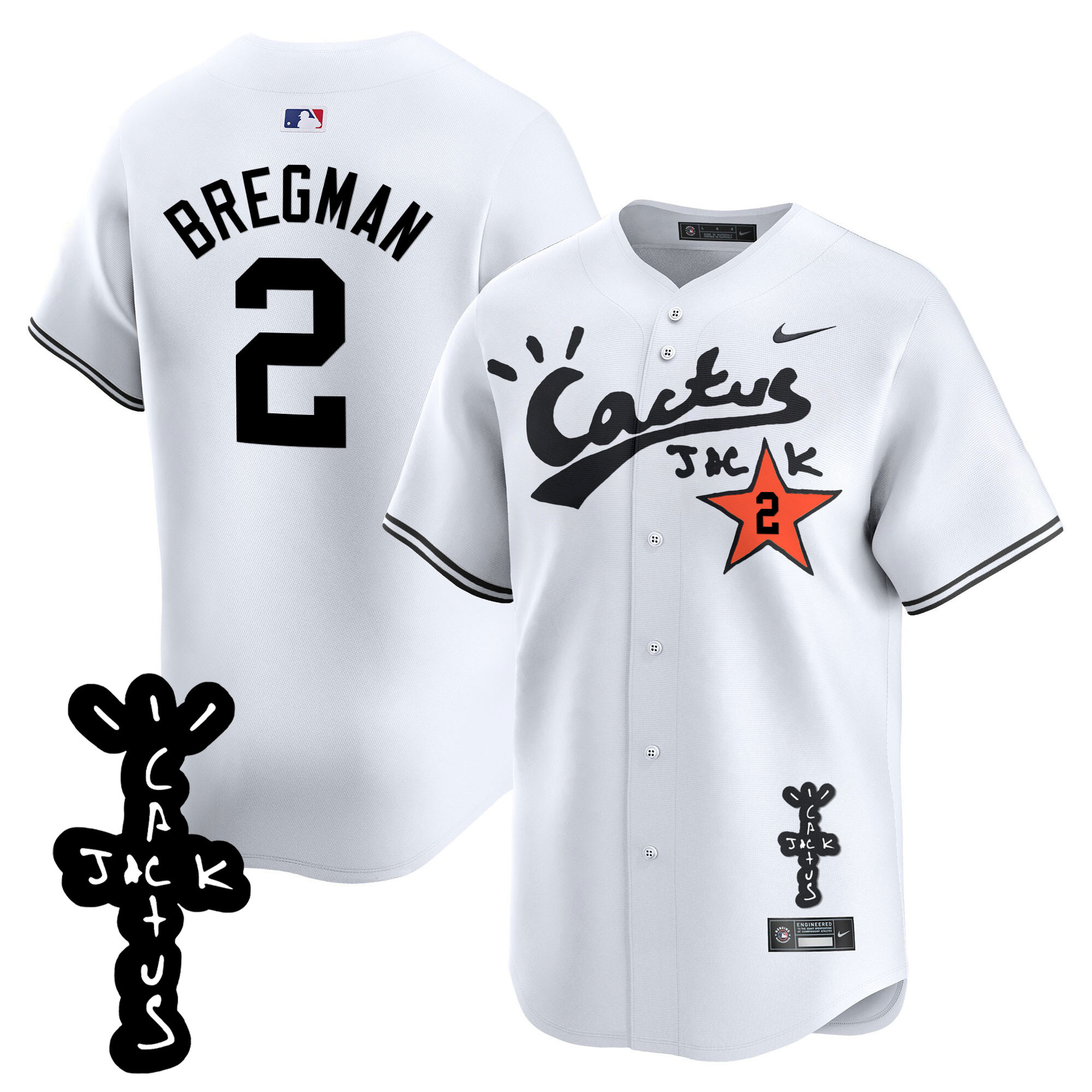 Alex Bregman Men's Houston Astros Cactus Jack Patch Vapor Premier Limited V2 White Jersey - All Stitched