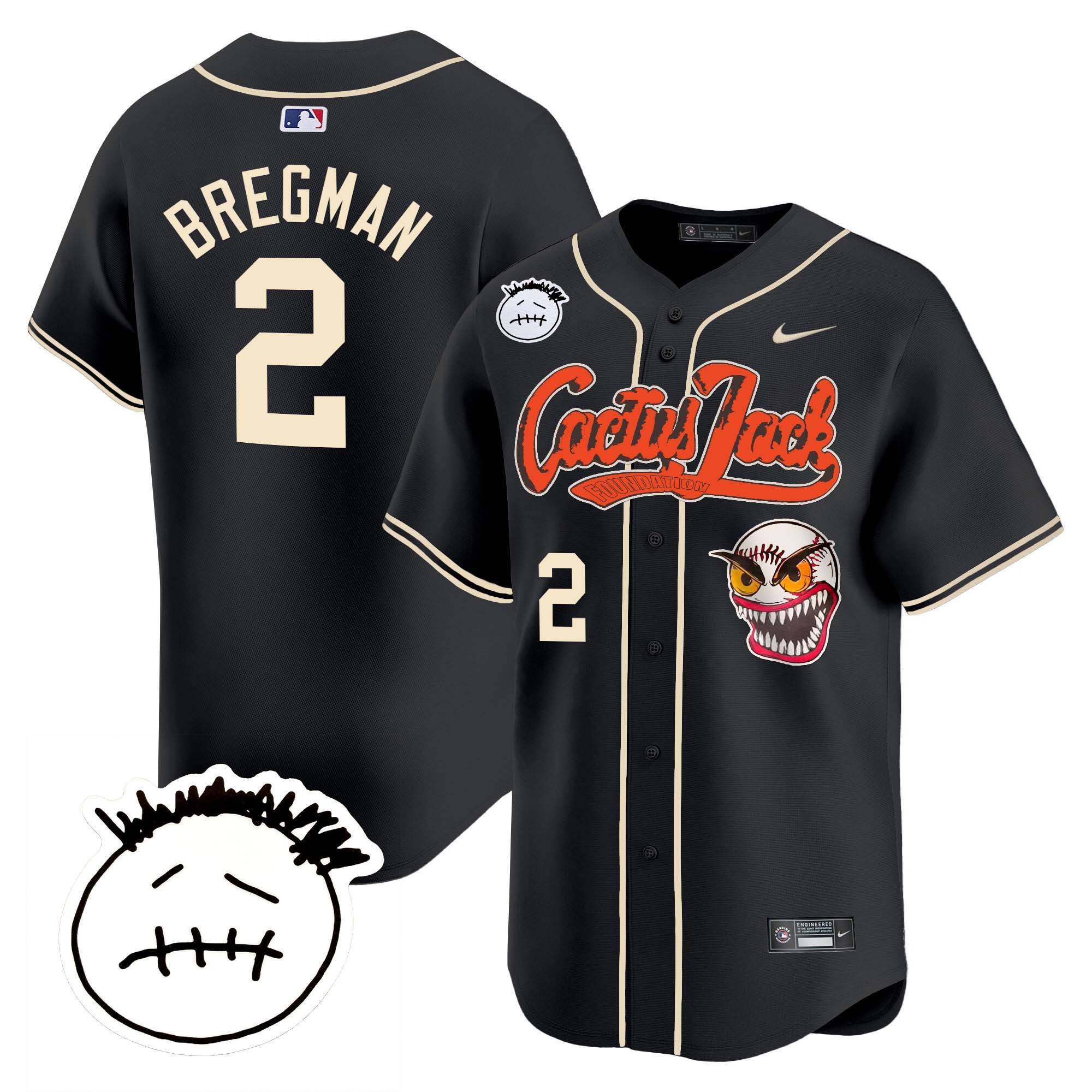 Alex Bregman Men's Houston Astros Cactus Jack Patch Vapor Premier Limited V3 Black Jersey - All Stitched