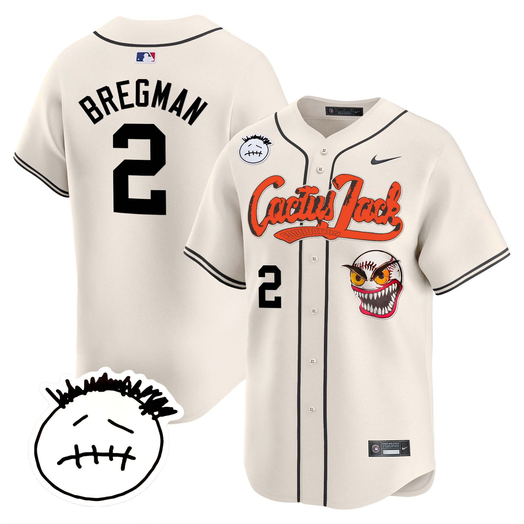 Alex Bregman Men's Houston Astros Cactus Jack Patch Vapor Premier Limited V3 Cream Jersey - All Stitched