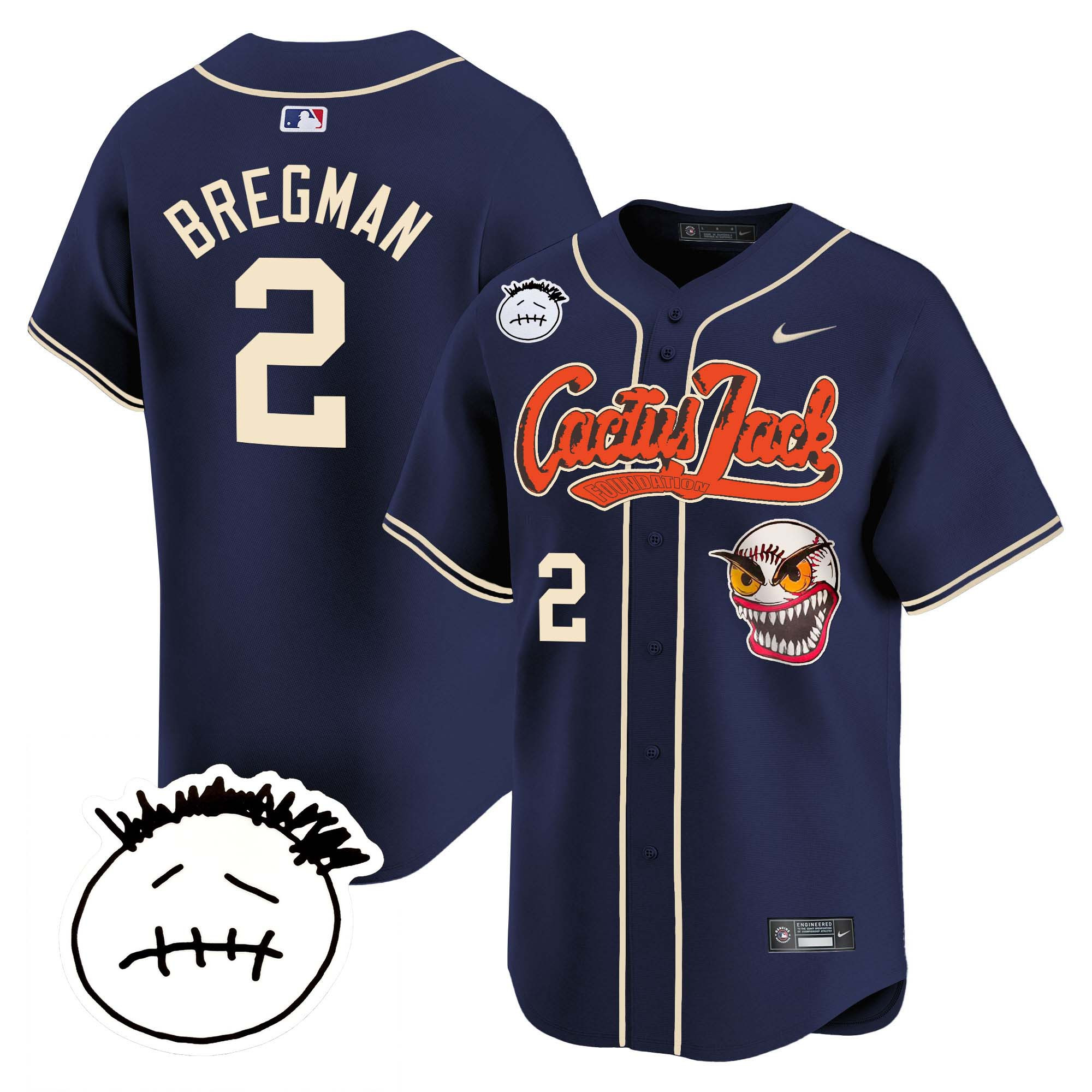 Alex Bregman Men's Houston Astros Cactus Jack Patch Vapor Premier Limited V3 Navy Jersey - All Stitched