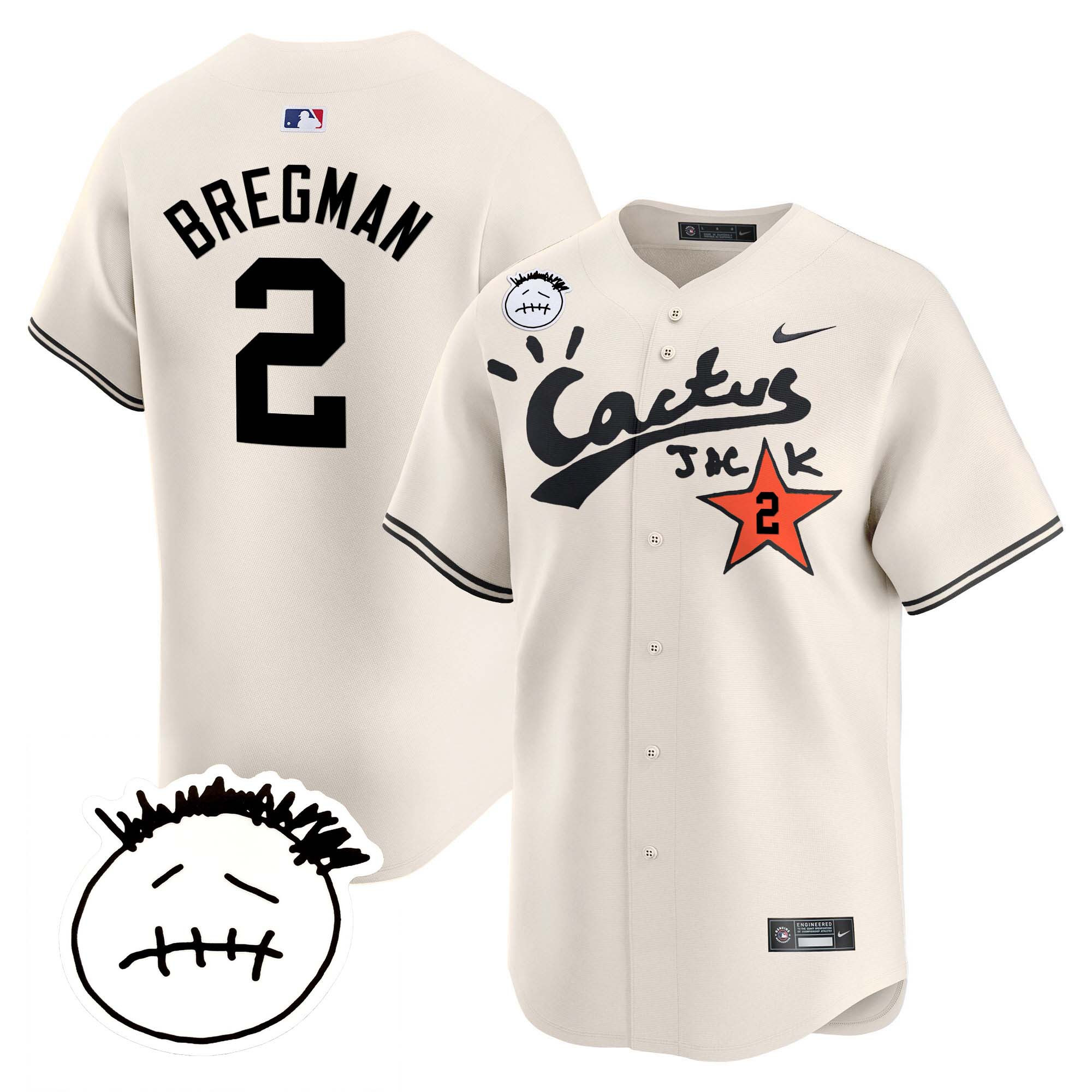 Alex Bregman Men's Houston Astros Cactus Jack Patch Vapor Premier Limited V4 Cream Jersey - All Stitched