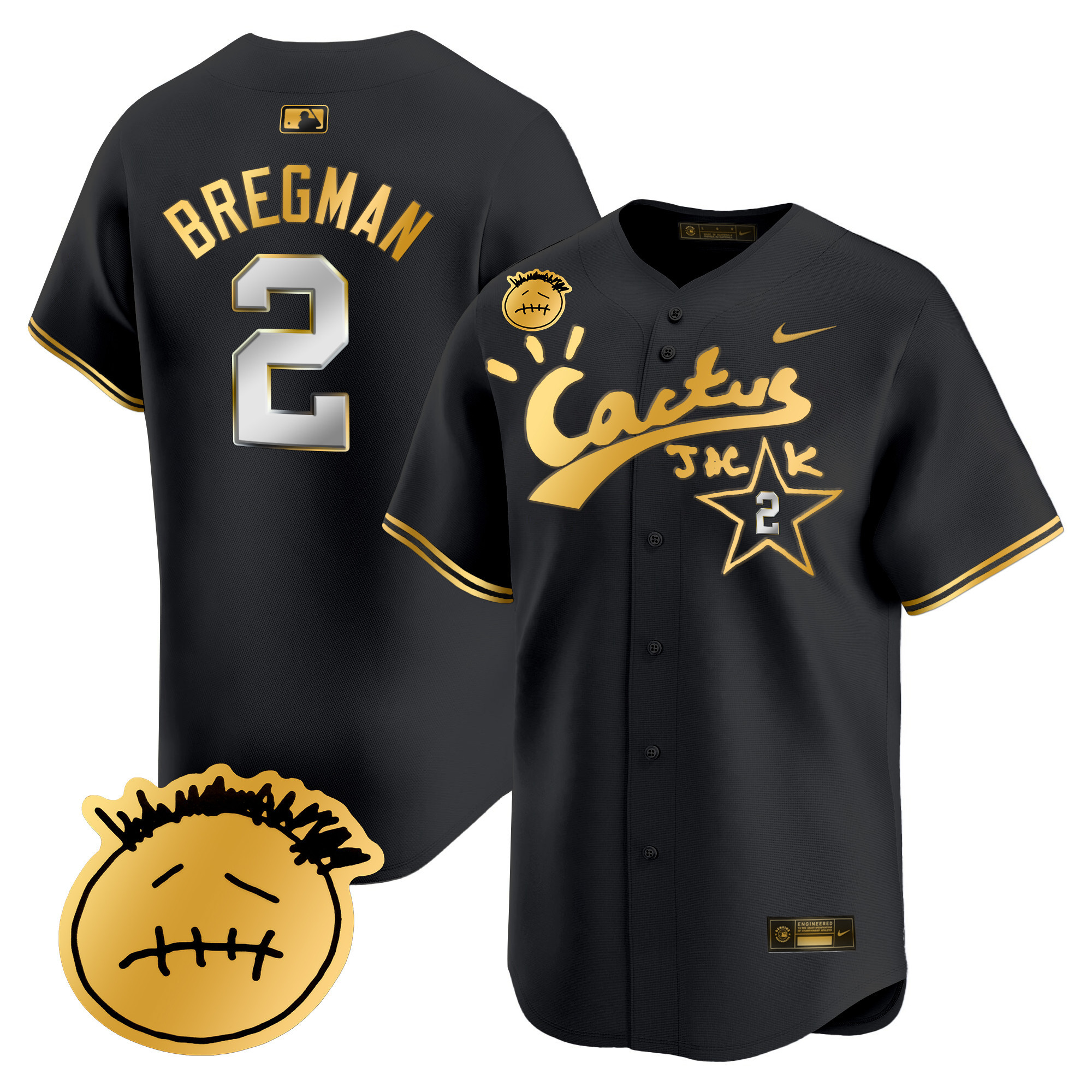 Alex Bregman Men's Houston Astros Cactus Jack Patch Vapor Premier Limited V5 Black Gold Jersey - All Stitched