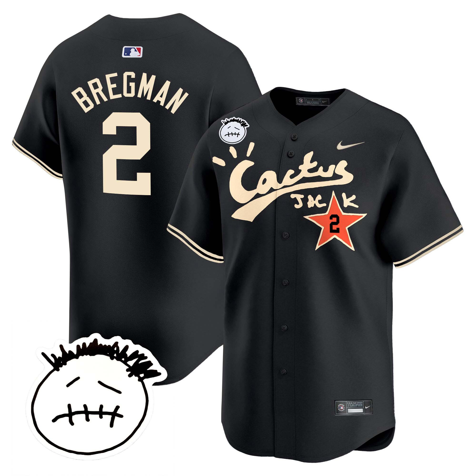 Alex Bregman Men's Houston Astros Cactus Jack Patch Vapor Premier Limited V5 Black Jersey - All Stitched