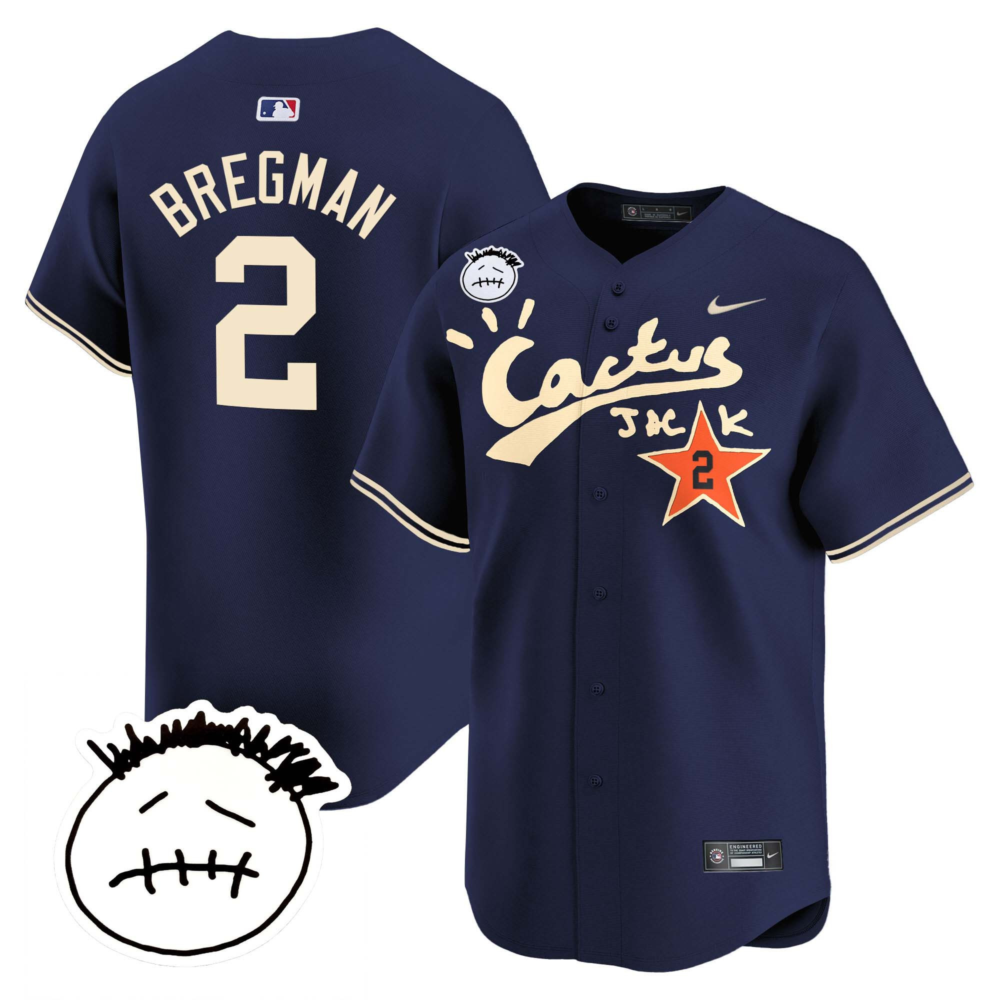 Alex Bregman Men's Houston Astros Cactus Jack Patch Vapor Premier Limited V5 Navy Jersey - All Stitched
