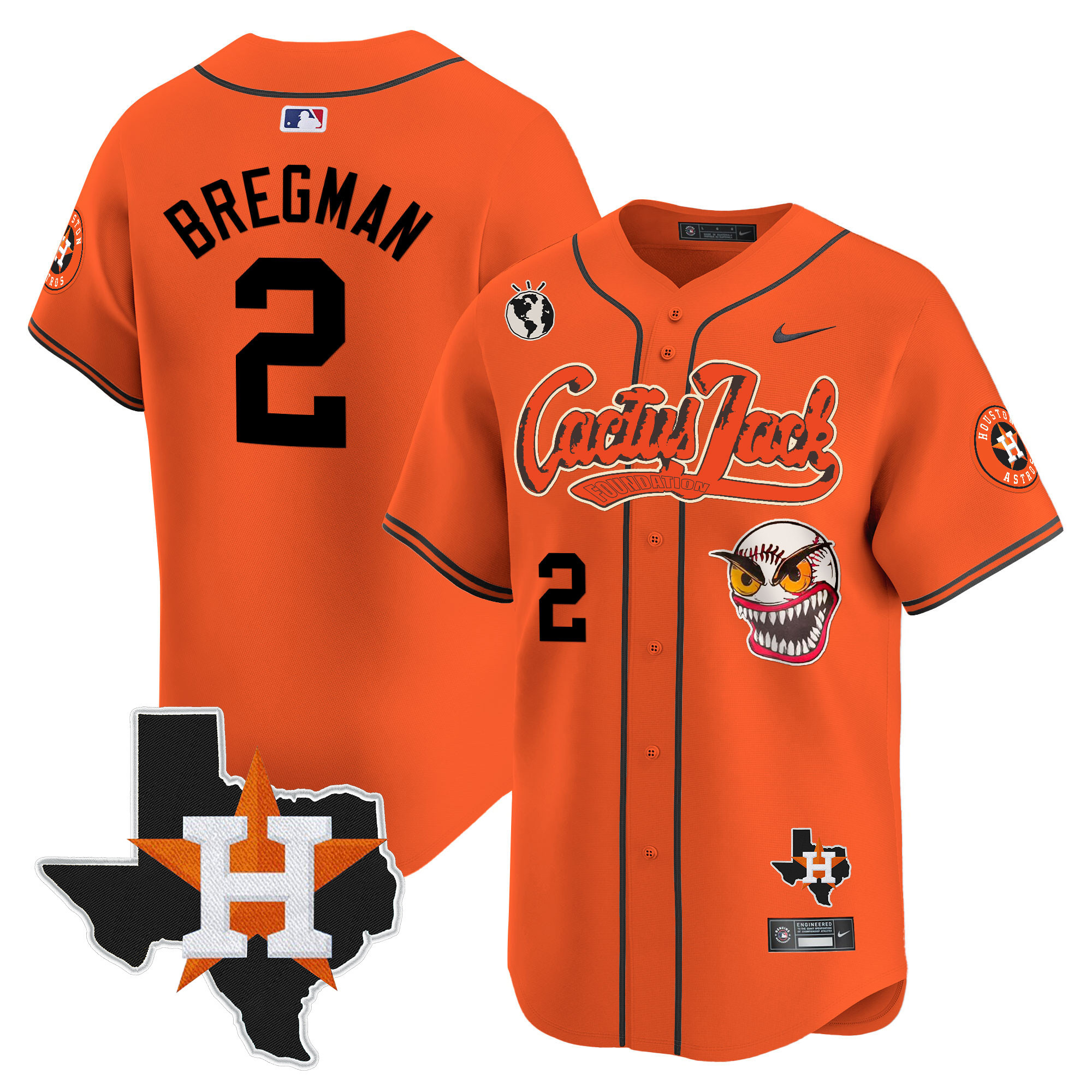 Alex Bregman Men's Houston Astros Cactus Jack Patch Vapor Premier Limited V6 Orange Jersey - All Stitched