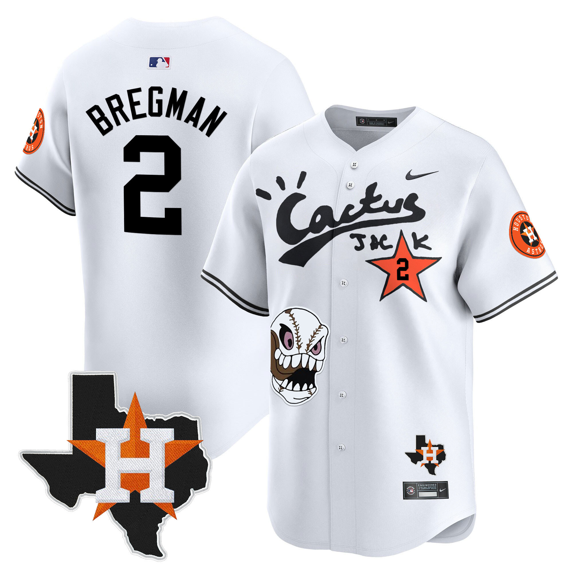 Alex Bregman Men's Houston Astros Cactus Jack Patch Vapor Premier Limited White Jersey - All Stitched