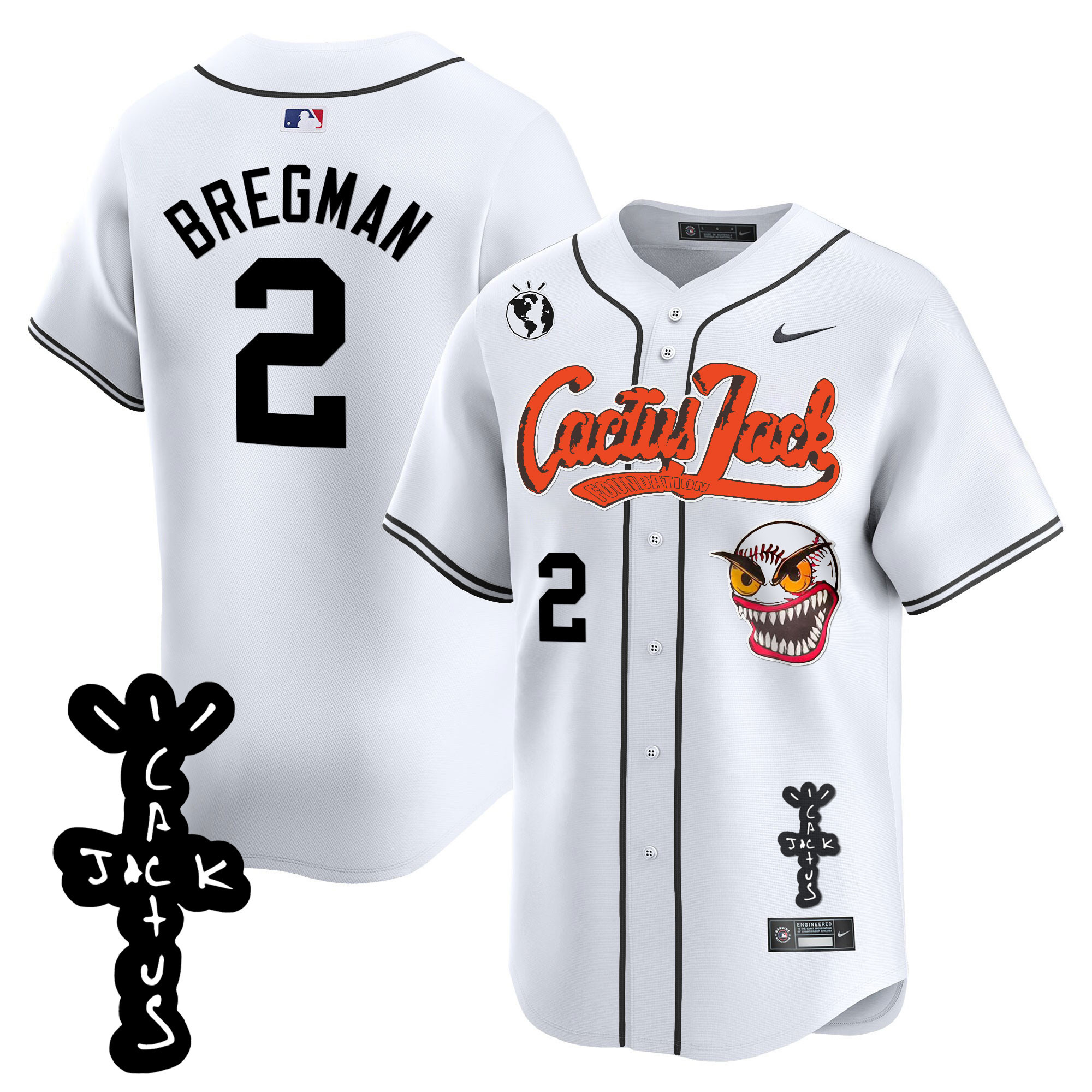 Alex Bregman Men's Houston Astros Cactus Jack Patch Vapor Premier Limited White Jersey - All Stitched