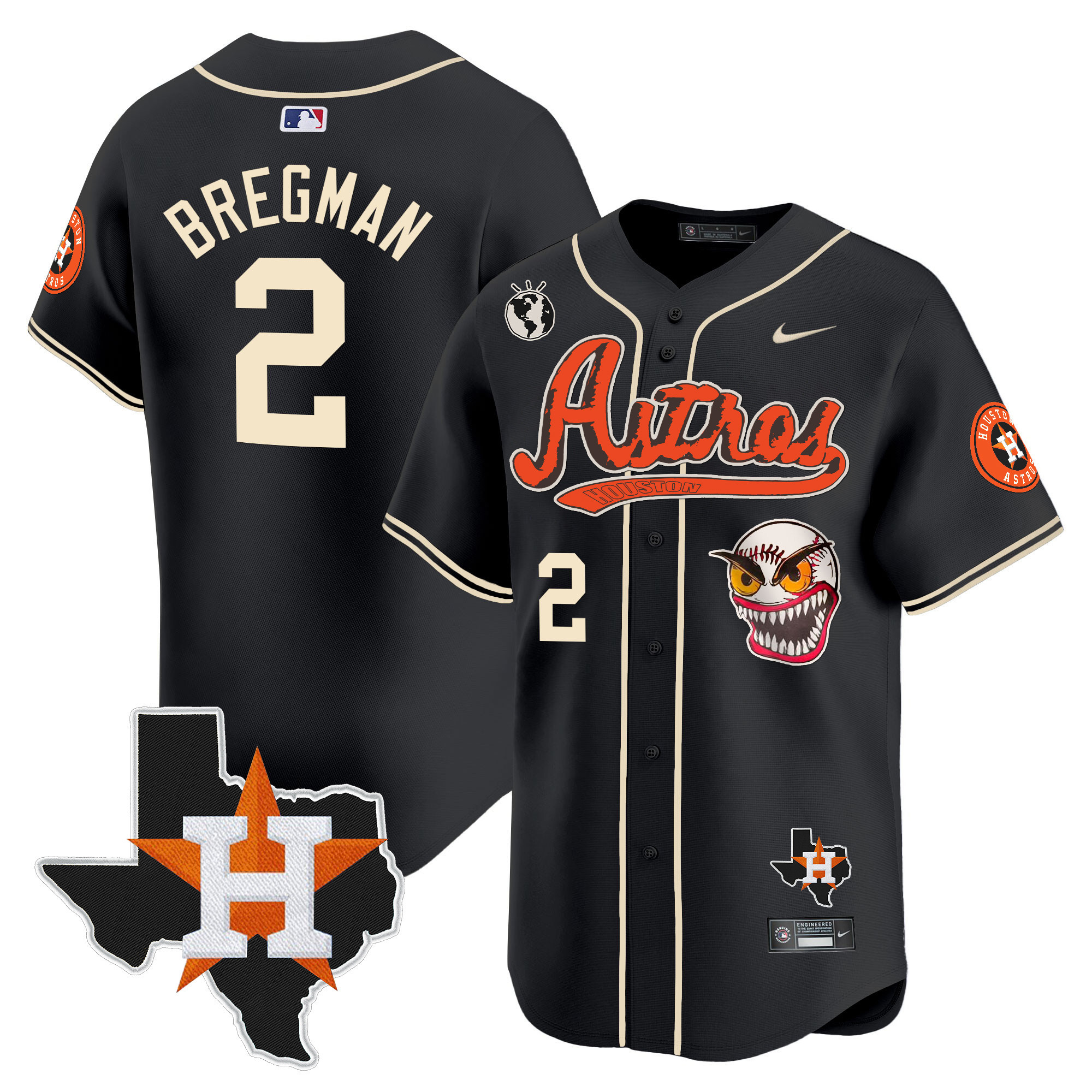 Alex Bregman Men's Houston Astros Cactus Jack Style Vapor Premier Limited V2 Black Jersey - All Stitched