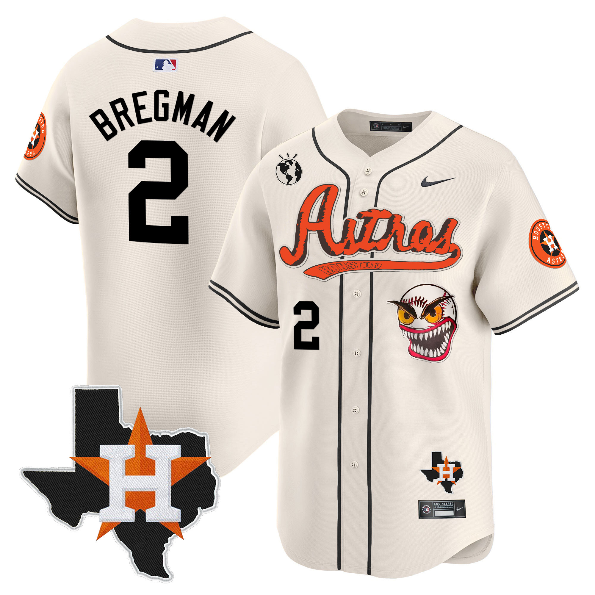 Alex Bregman Men's Houston Astros Cactus Jack Style Vapor Premier Limited V2 Cream Jersey - All Stitched