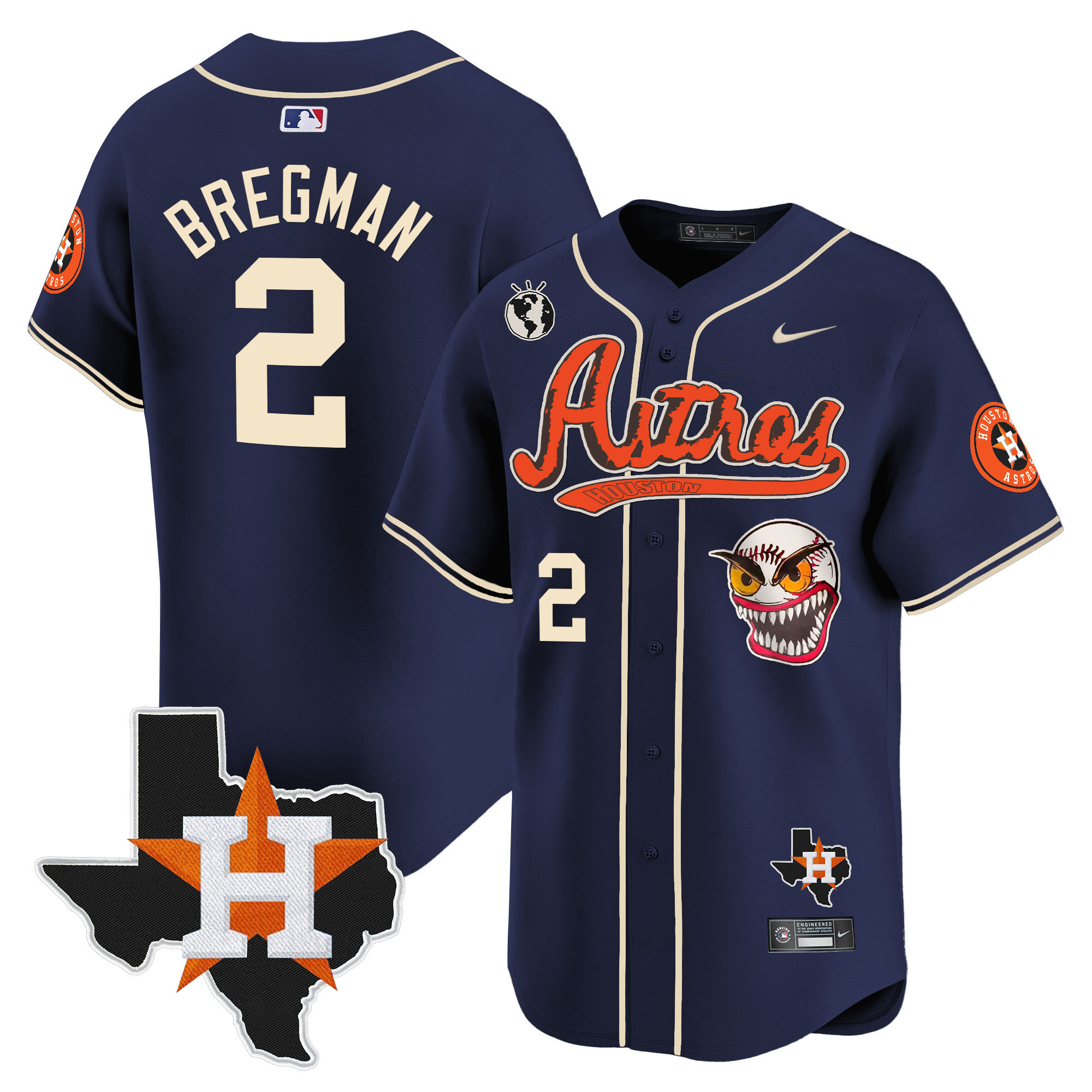 Alex Bregman Men's Houston Astros Cactus Jack Style Vapor Premier Limited V2 Navy Jersey - All Stitched