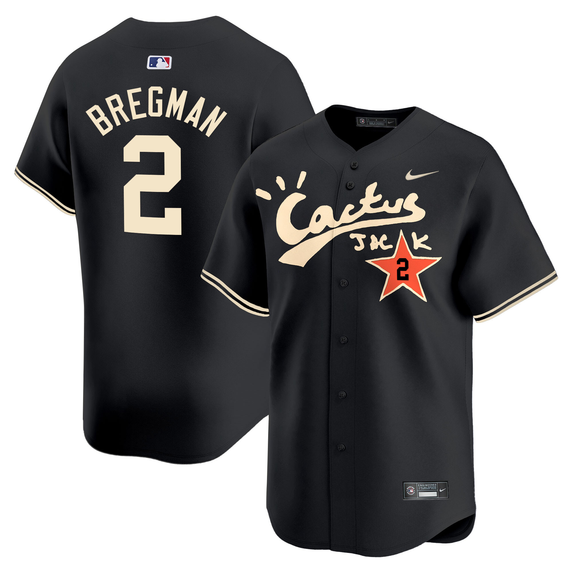Alex Bregman Men's Houston Astros Cactus Jack Vapor Premier Limited V2 Black Jersey - All Stitched