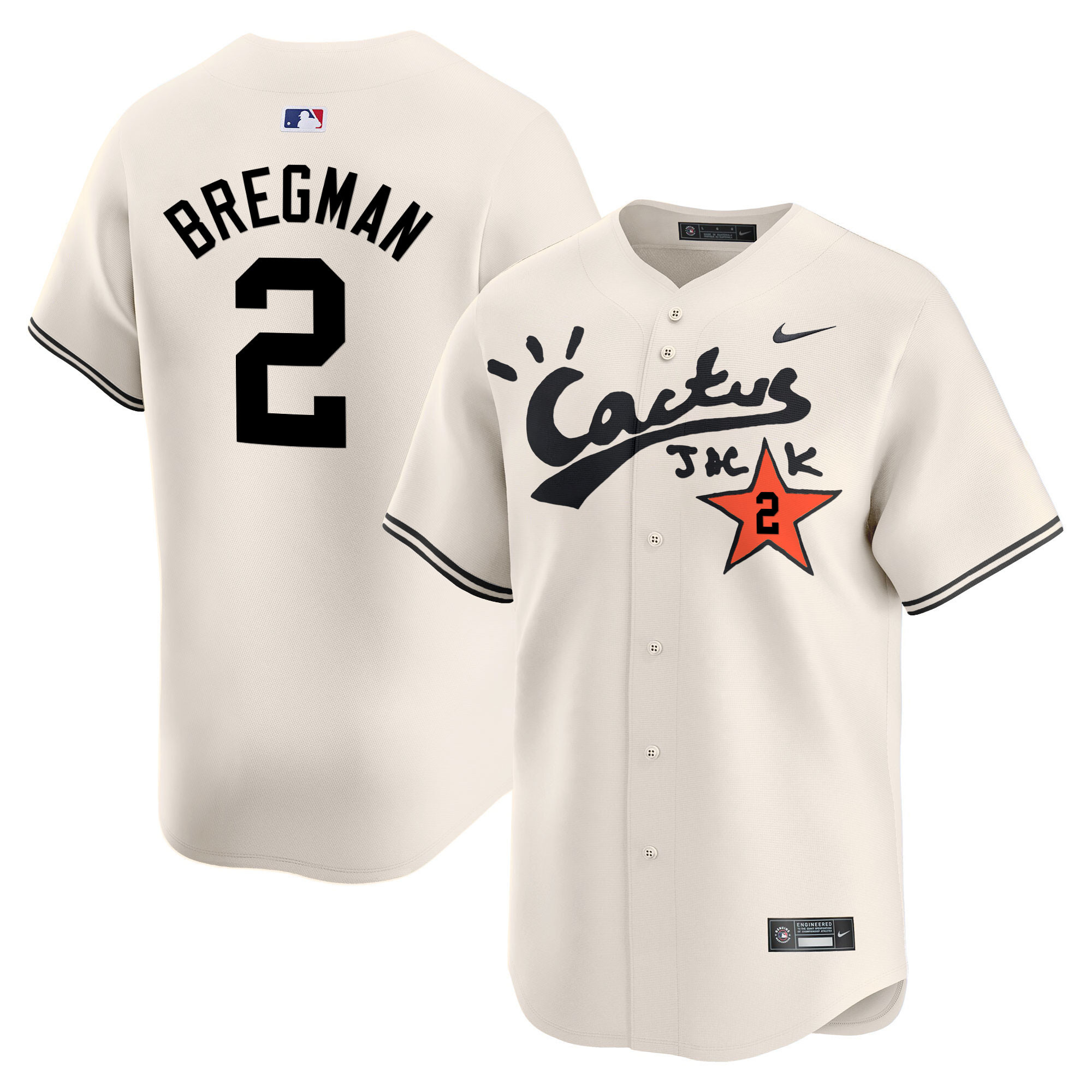Alex Bregman Men's Houston Astros Cactus Jack Vapor Premier Limited V2 Cream Jersey - All Stitched