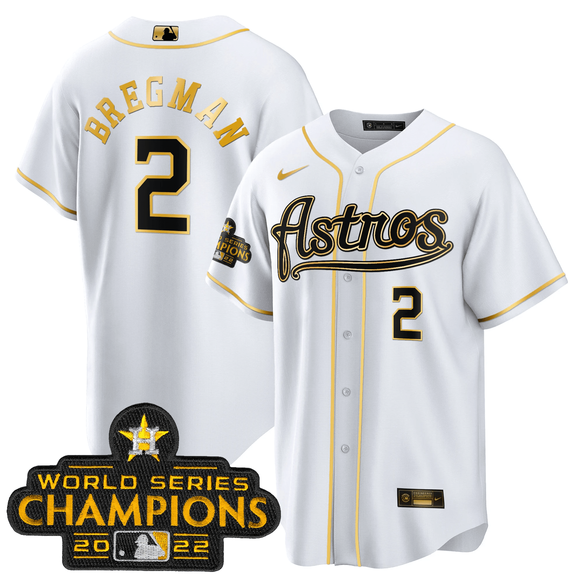 Alex Bregman Men's Houston Astros Champions & Throwback Patch Gold V2 Cool White Jersey - All Stitched