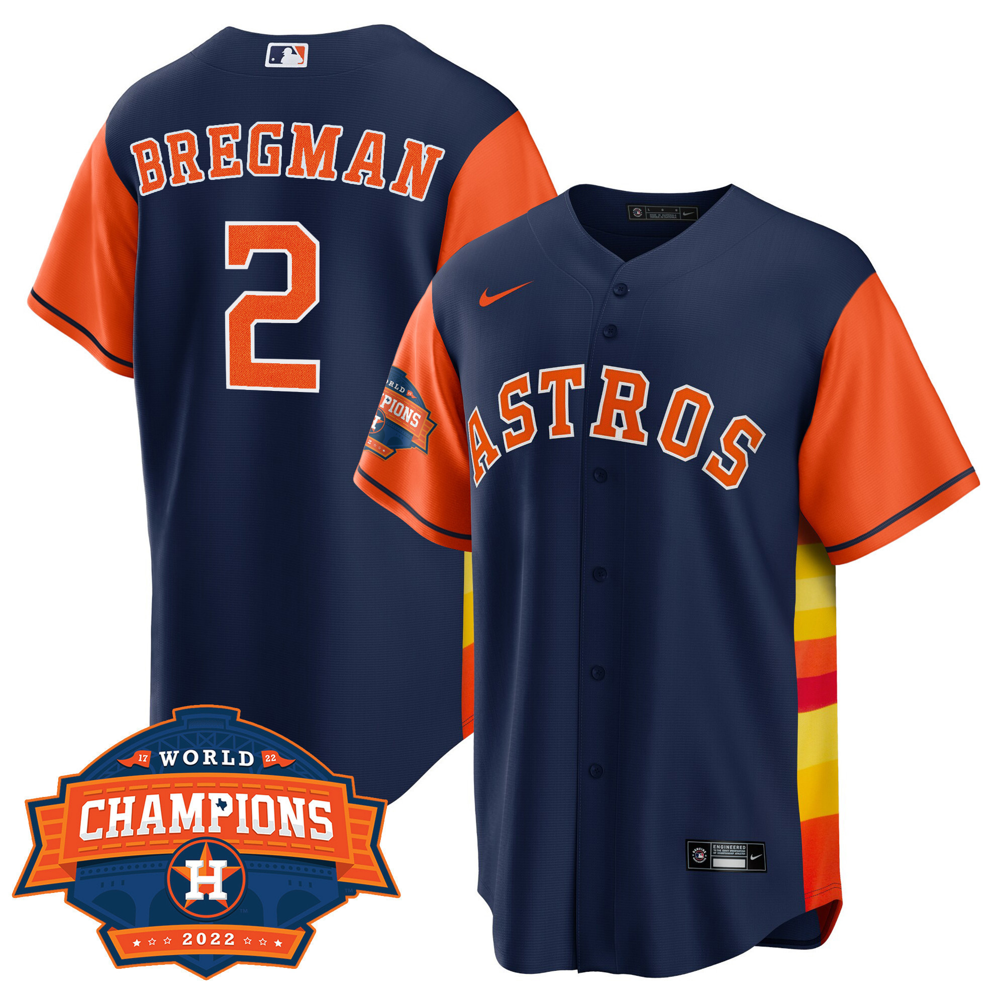 Alex Bregman Men's Houston Astros Cool Base Split Champions Limited Player Orange Sleeves Jersey