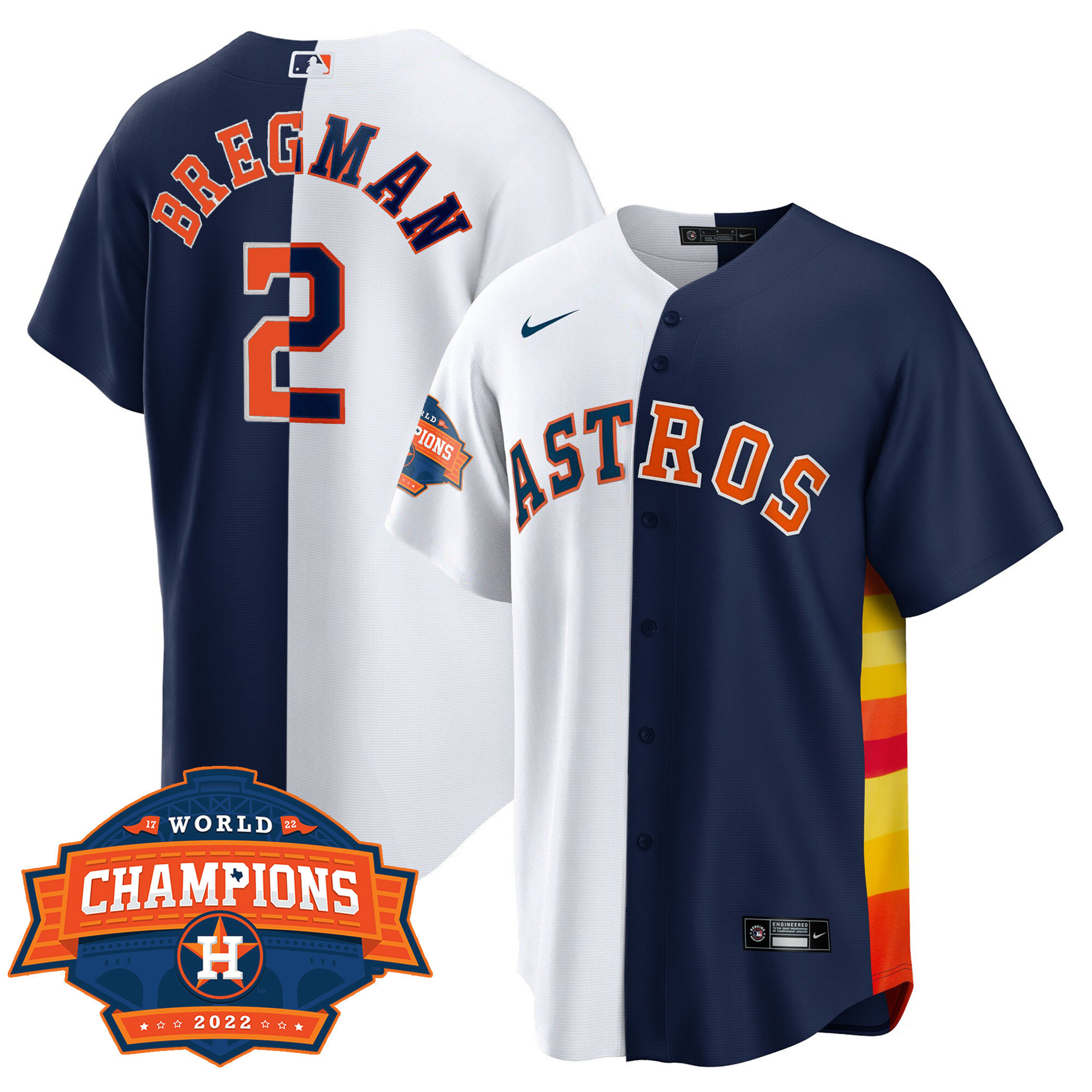 Alex Bregman Men's Houston Astros Cool Base Split Champions Limited Player White Navy Jersey